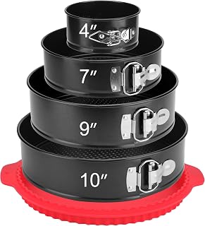 isheTao Springform Pan Set of 4 (4,7,9,10 Inch) with Leakproof Silicone Protector - Non-Stick Cheesecake Pans for Baking, Black