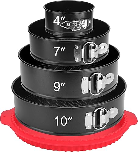 Juego de Moldes Desmontables de 4 Piezas, Moldes para Pasteles de 4/7/9/10 pulgadas con Protector de Silicona a Prueba de Fugas, Antiadherentes a