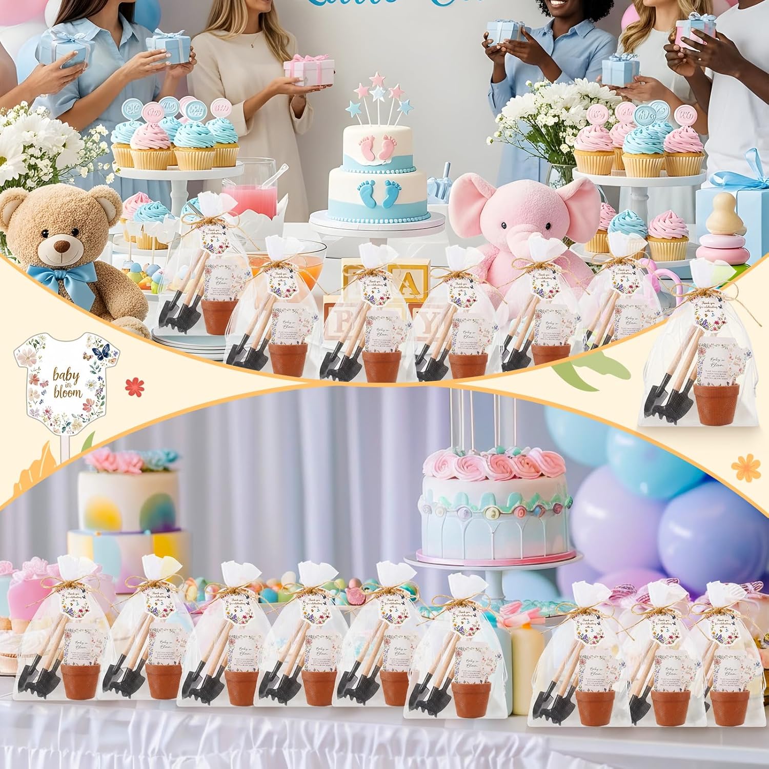 Amyhill 48 Sets Baby in Bloom Baby Shower Favors - Mini Succulent Pots, Seed Packets, Gardening Tools, Organza Bags for Guests Gender Reveal Birthday Party Gifts(Terracotta)