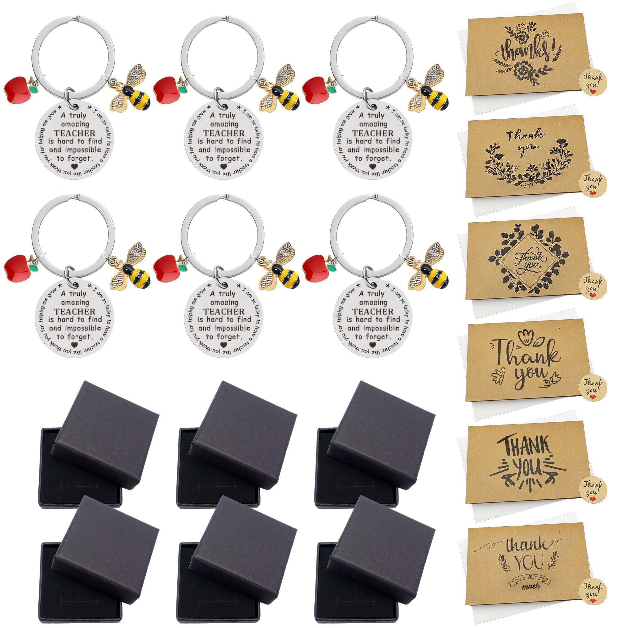 Sundonix Thank You Leaving Teacher Gift - 6 Pack Thankyou Teacher Appreciation Leavers Presents Ideas Cards Envelopes Stainless Inspirational Keyring for Graduation Christmas Xmas