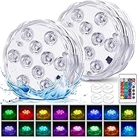YiaMia 2-Pack RGB LED Hot Tub Lights with Remote & Suction Cup - Battery-Powered Submersible Pool Lights for Ponds, Spas, Aquariums, Parties