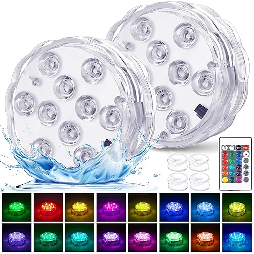 YiaMia Hot Tub Lights - 2-Pack RGB Color Battery-Powered LED Pool Lights with Remote Control and Suction Cup for Ponds, Decoration, Parties, Spas, Aquariums