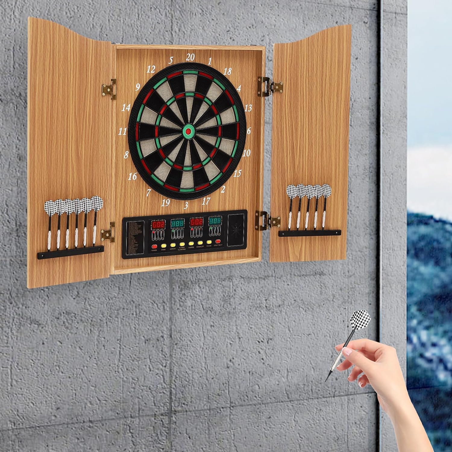 Anxyyds A Nxyyds Dartboard Cabinet Set, Dart Board Electronic Scoreboard Dart Machine Cabinet Lcd Display Dart Boards For Dults Nd Family