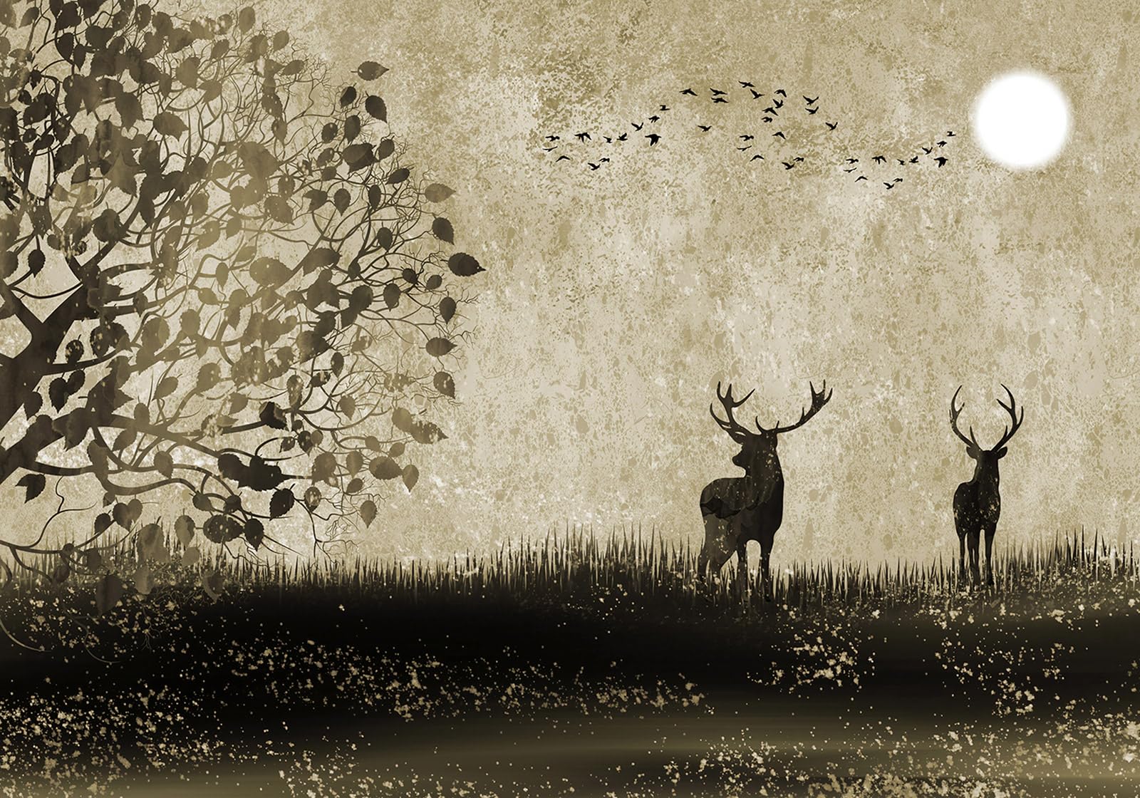 Papier peint panoramique forêt cerfs xxl 457 x 320 cm tapisserie mur
