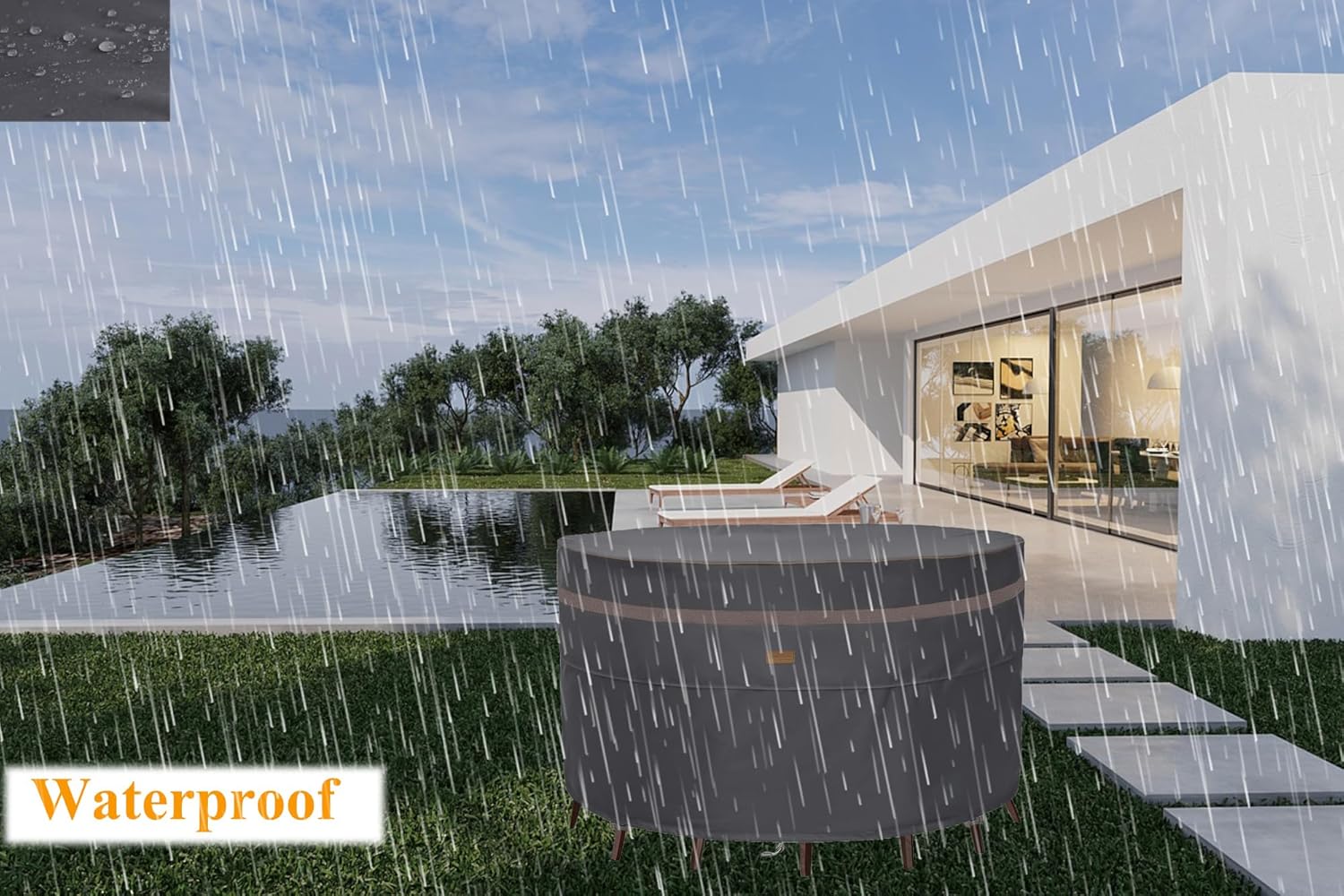 Heavy Duty Waterproof Patio Furniture Covers,Fade Resistant Round Outdoor Table and Chair Covers Large Round 84"Diax28"H Dark Grey - Image 4