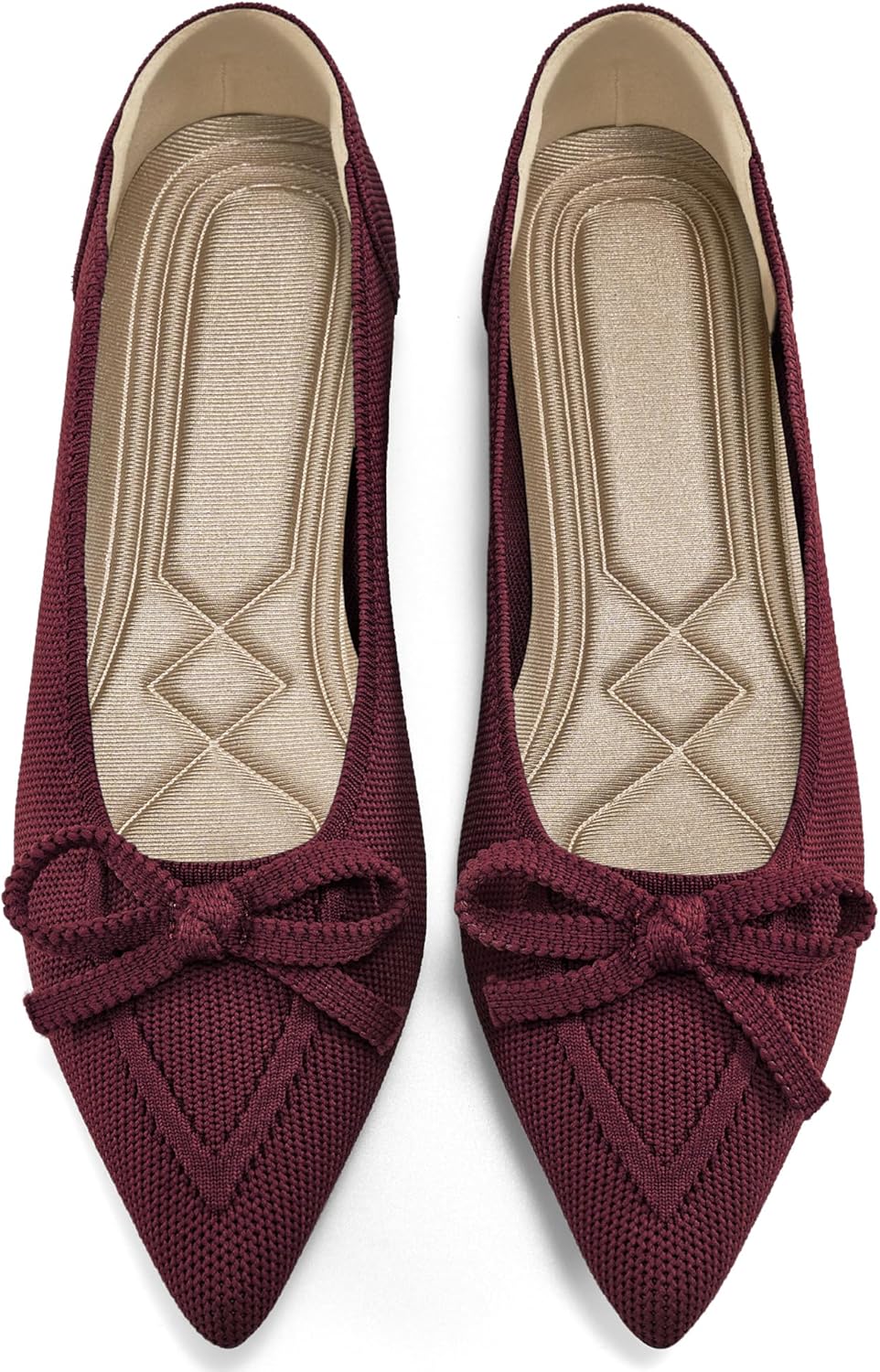 Ablanczoom Ballet Flats Shoes for Women: Dressy Pointed Toe Bow Knit Flats Comfortable Slip On Work Business Casual Shoes