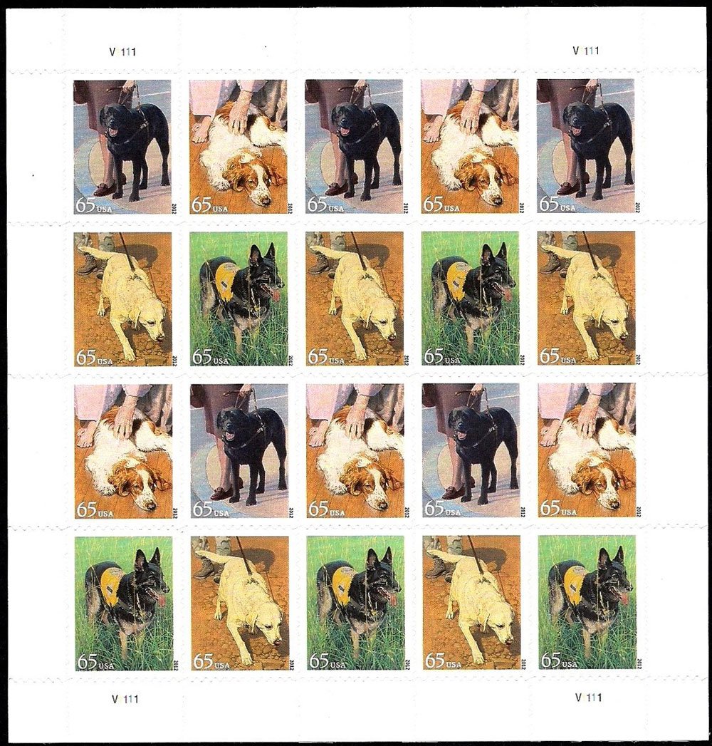 Dogs at Work full Sheet of 20 x 65 cent Stamps Scott #4604-07