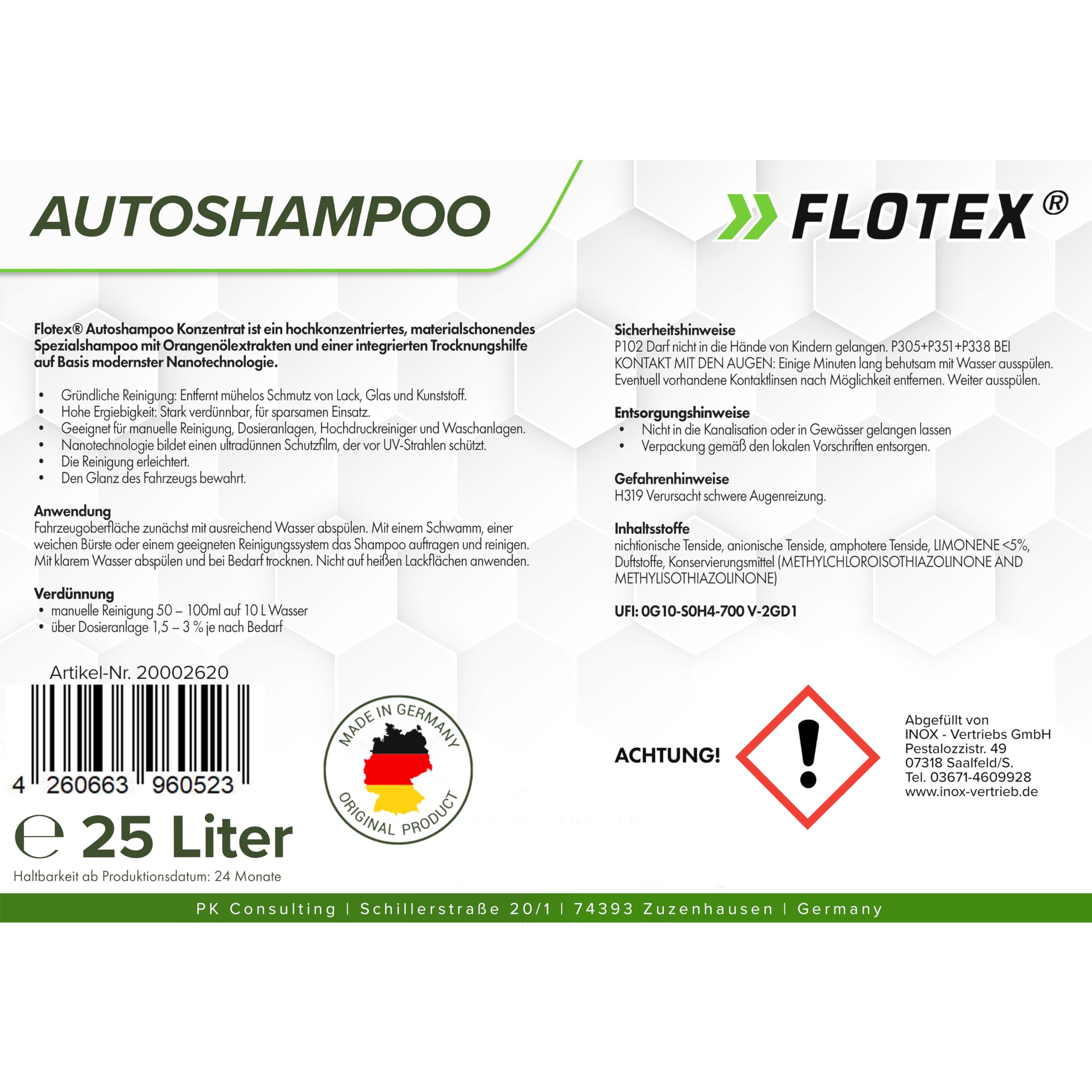 Autoshampoo Konzentrat im praktischen 25L Kanister | Autoshampoo für Hochdruckreiniger | Autoreiniger für PKW, LKW, Wohnmobil und Motorrad