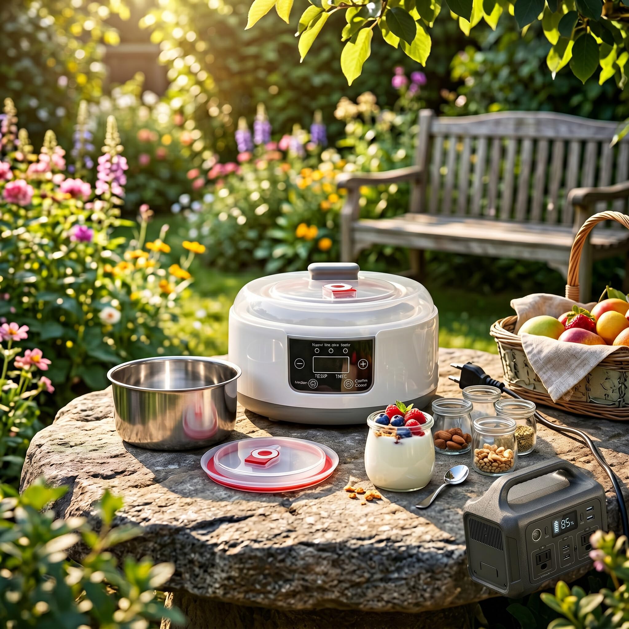 Yogurtera Eléctrica Máquina para Hacer Natto Casera Incubadora Pequeña con Frascos Revestimiento de Acero Inoxidable Máquina para Hacer Yogur Multifunción 1.2L Gran (Enchufe de
