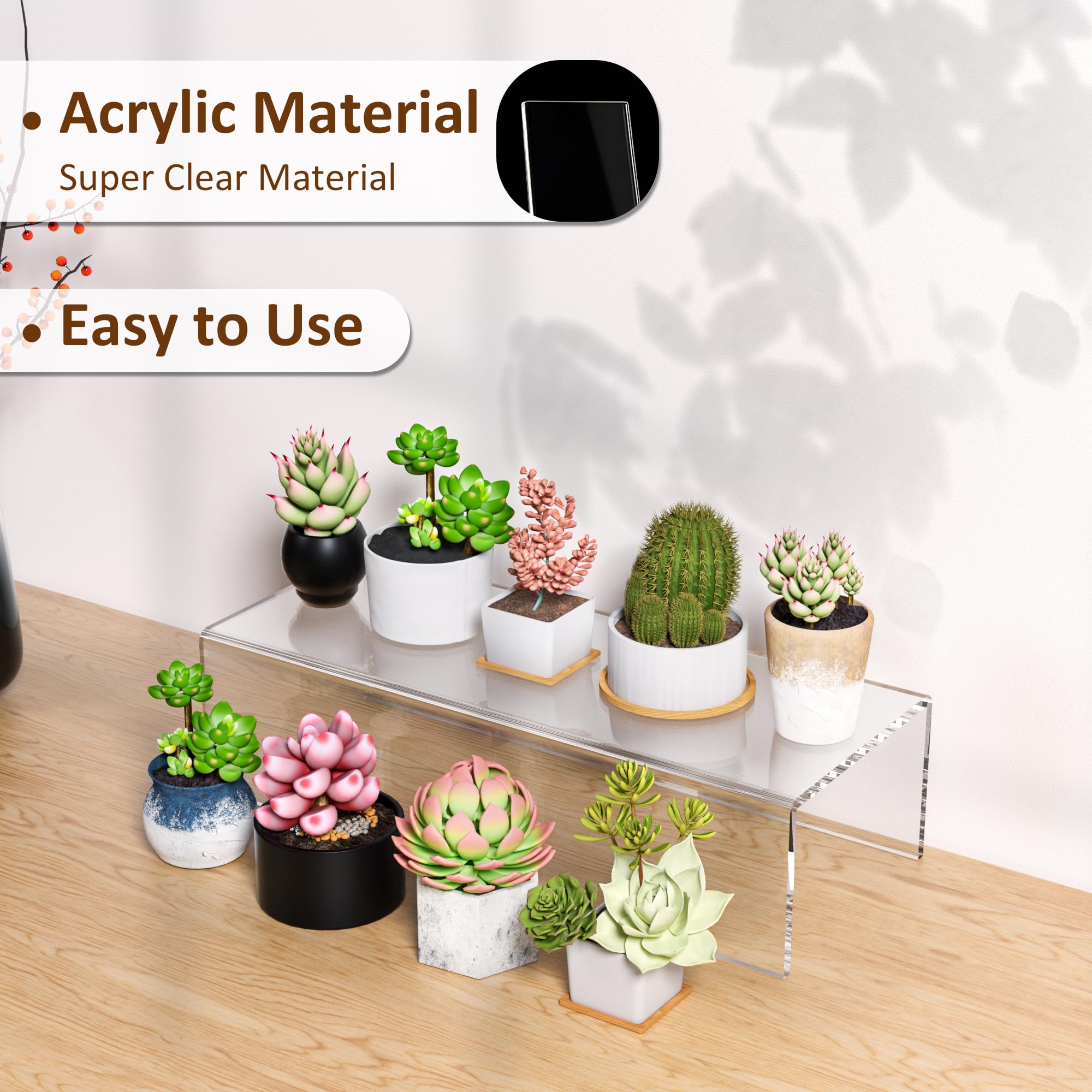 Sezanrpt Acrylic Shelf Riser 12x4.7x3 pack of 2, Desktop Rectangular Acrylic Tray Pedestal Stand for Funko Pop Figure Bags - Image 4