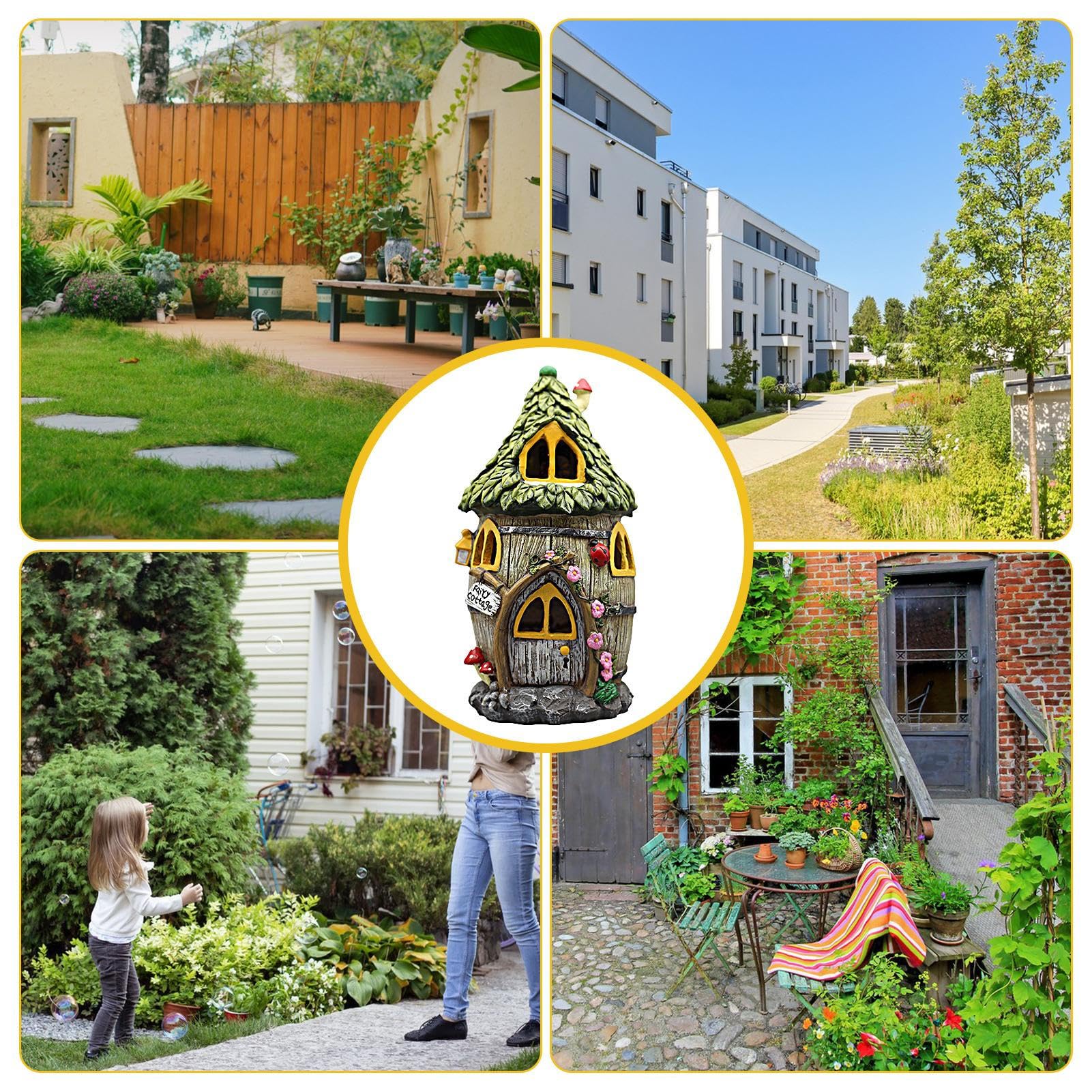 Casa de Solar - Estatuas de jardín con luz Solar | Estatuas Exteriores | decoración de Halloween para Patios, callejones y Espacios Exteriores