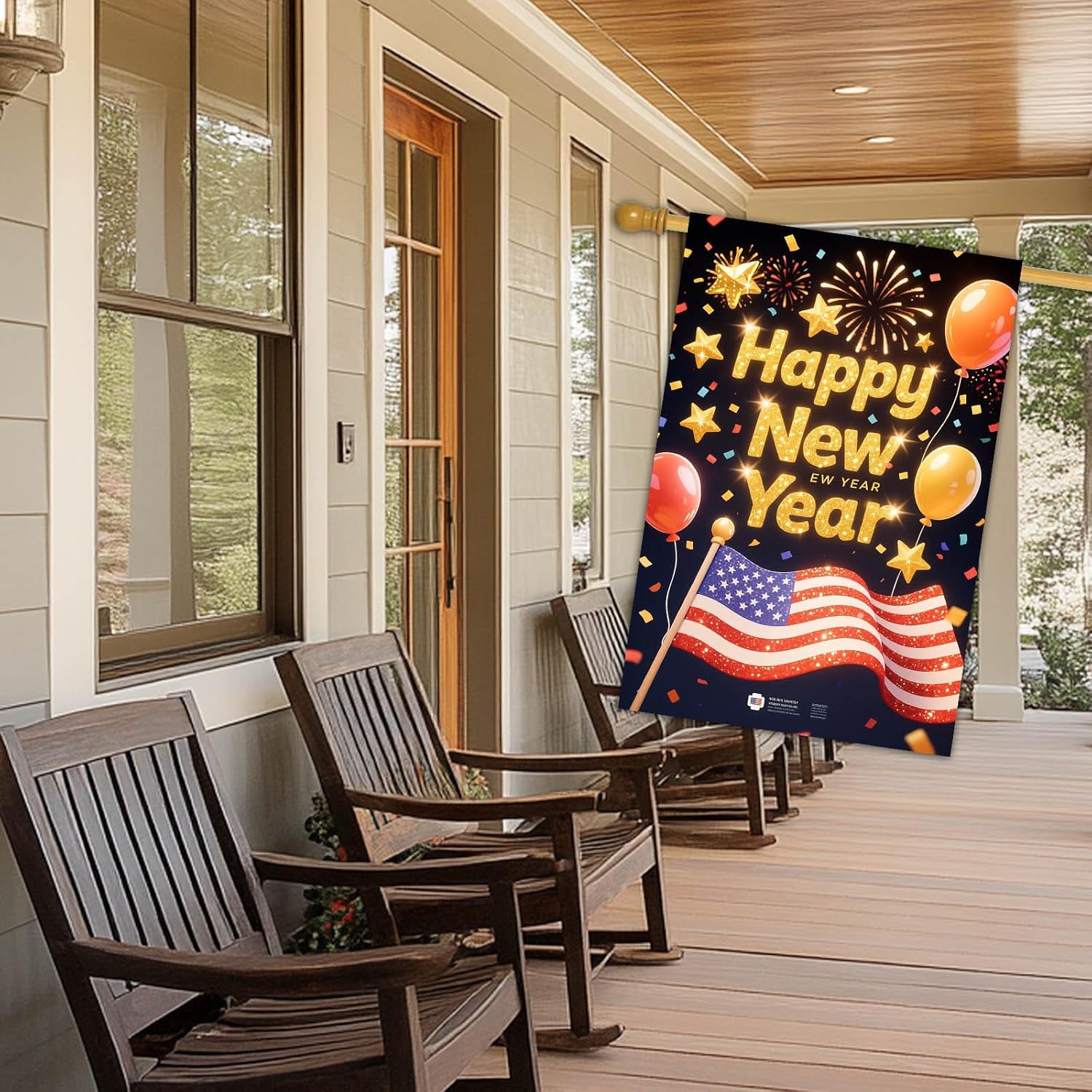 Happy New Year House Flag 28x40 Inch Double Sided Garden Flag American Flag Balloons and Fireworks Design Winter Holiday Yard Banner Large Outdoor Flag for Porch Lawn Home Decoration - Image 7