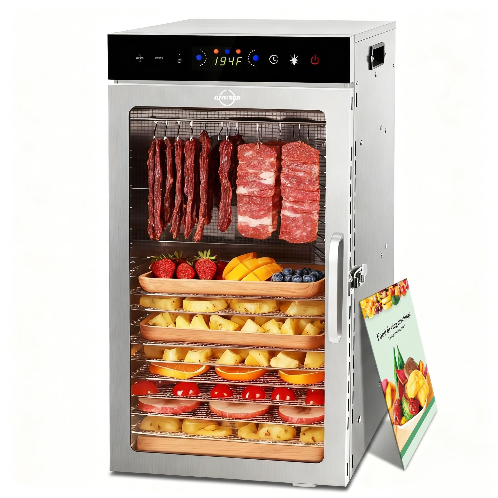 Food Dehydrator Machine 18Tray, 800W Dual Fan Fast Drying, 24H Timer, 86-194℉ Control, Noise Below 45dB, LED Panel, Stainless Steel Dehydrators for Food and Jerky Herb Meat Fruit, Rectangular