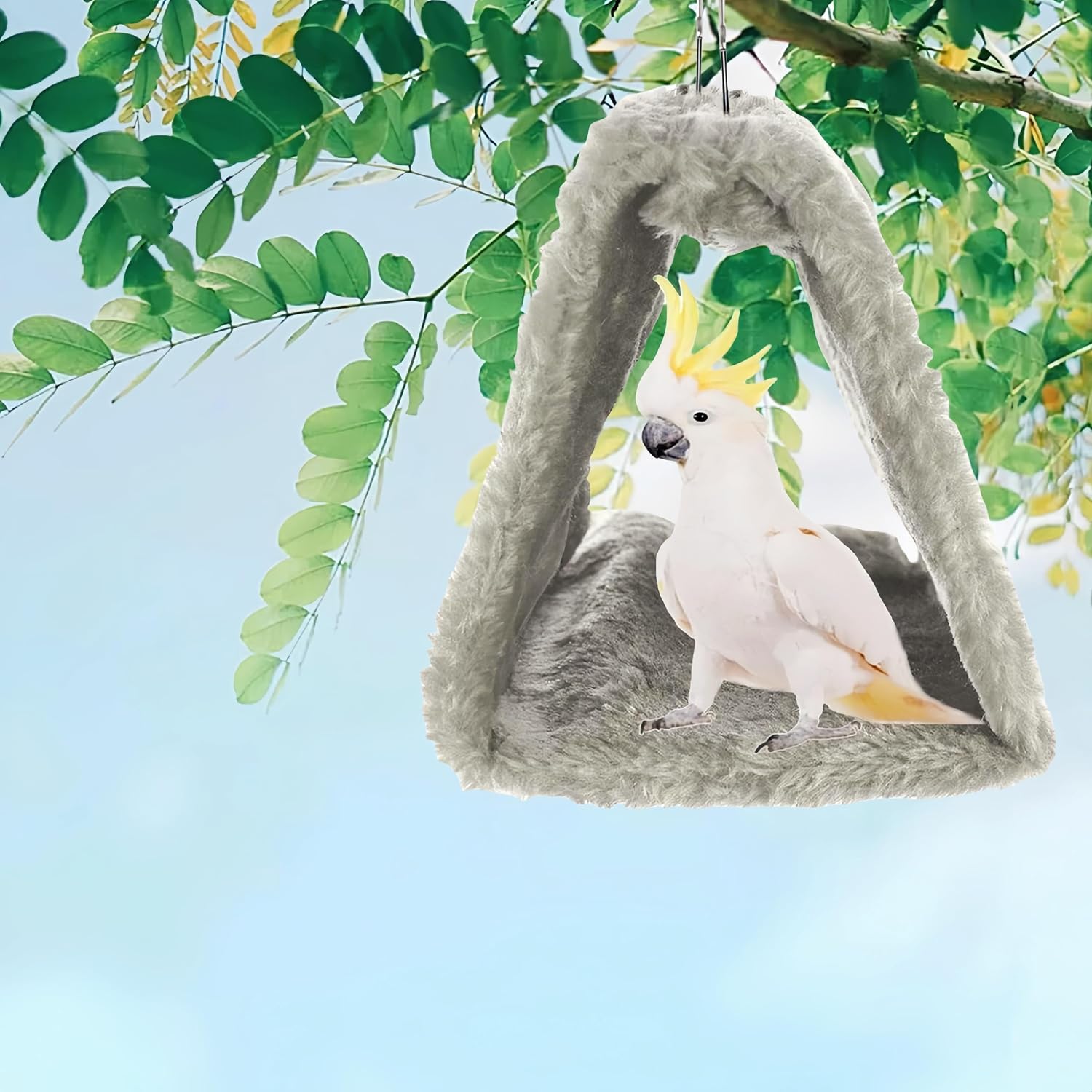 2 Pack Warm Bird Nest House Bed Hanging Hammock Sleeping Bed Plush Hanging Snuggle Cave Happy Hut for Pet Parrot Parakeet Cockatiel Conure Cockatoo African Grey Macaw(Blue&Grey) image 4