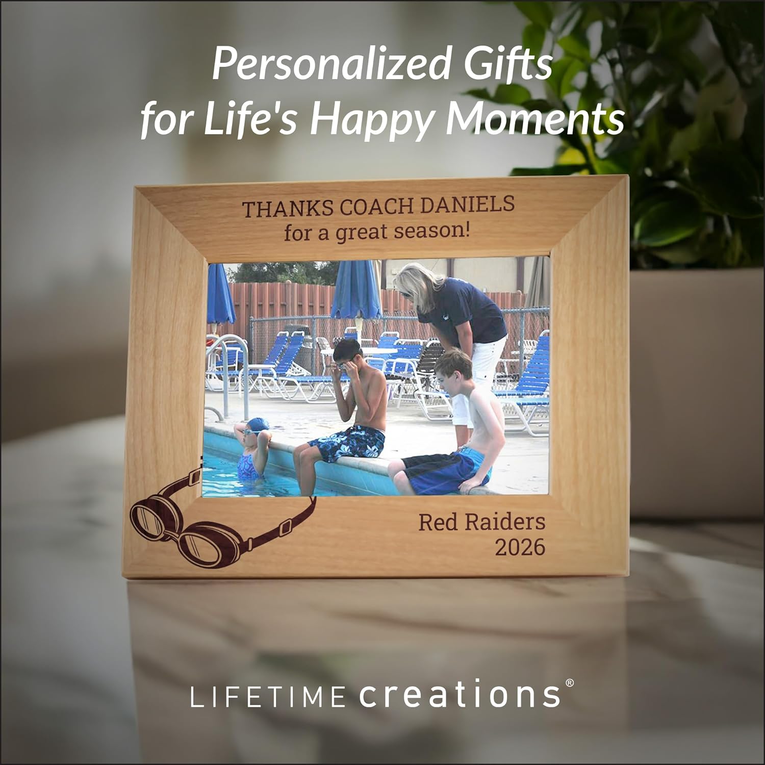 Lifetime Creations Personalized Swimming Coach Picture Frame (5x7, 7.5x9.5 inches, Wood, Alder) - Gifts for Youth Swimming Coaches