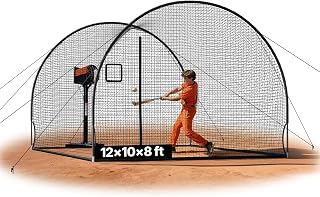 VEVOR 12x10x8 FT Portable Baseball Batting Cage - 4-Ply Knotless Netting, Pitching Machine Opening, Freestanding Indoor/Outdoor Hitting Net