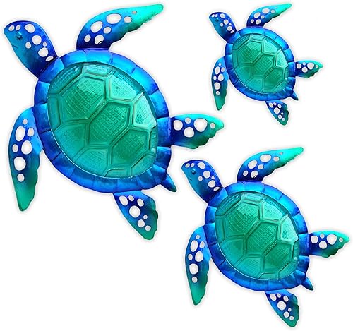 Vista 56 de JOYBee - Decoración artística de pared de vidrio fundido de metal con estrellas de mar Estrella de mar azul.,3 piezas de cangrejo,Caballito de mar