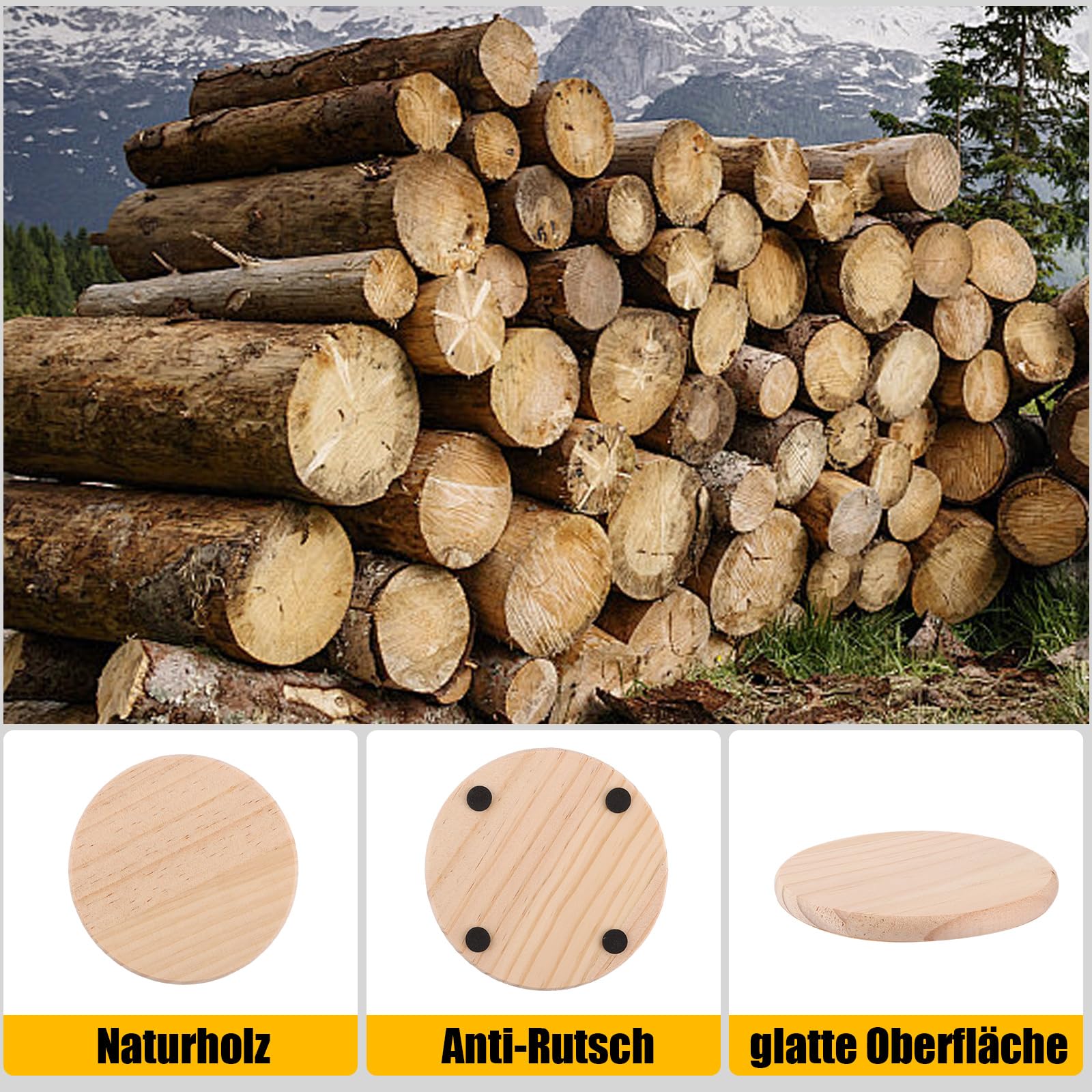 BELLE VOUS Sottobicchieri Legno Quadrato Grezzi (30pz) - 10 x 10 cm - Sottobicchieri Personalizzati Spessore 2,5 mm - Fette di Legno per Decorazioni Legno Fai da Te, Artigianato, Pittura e Pirografia