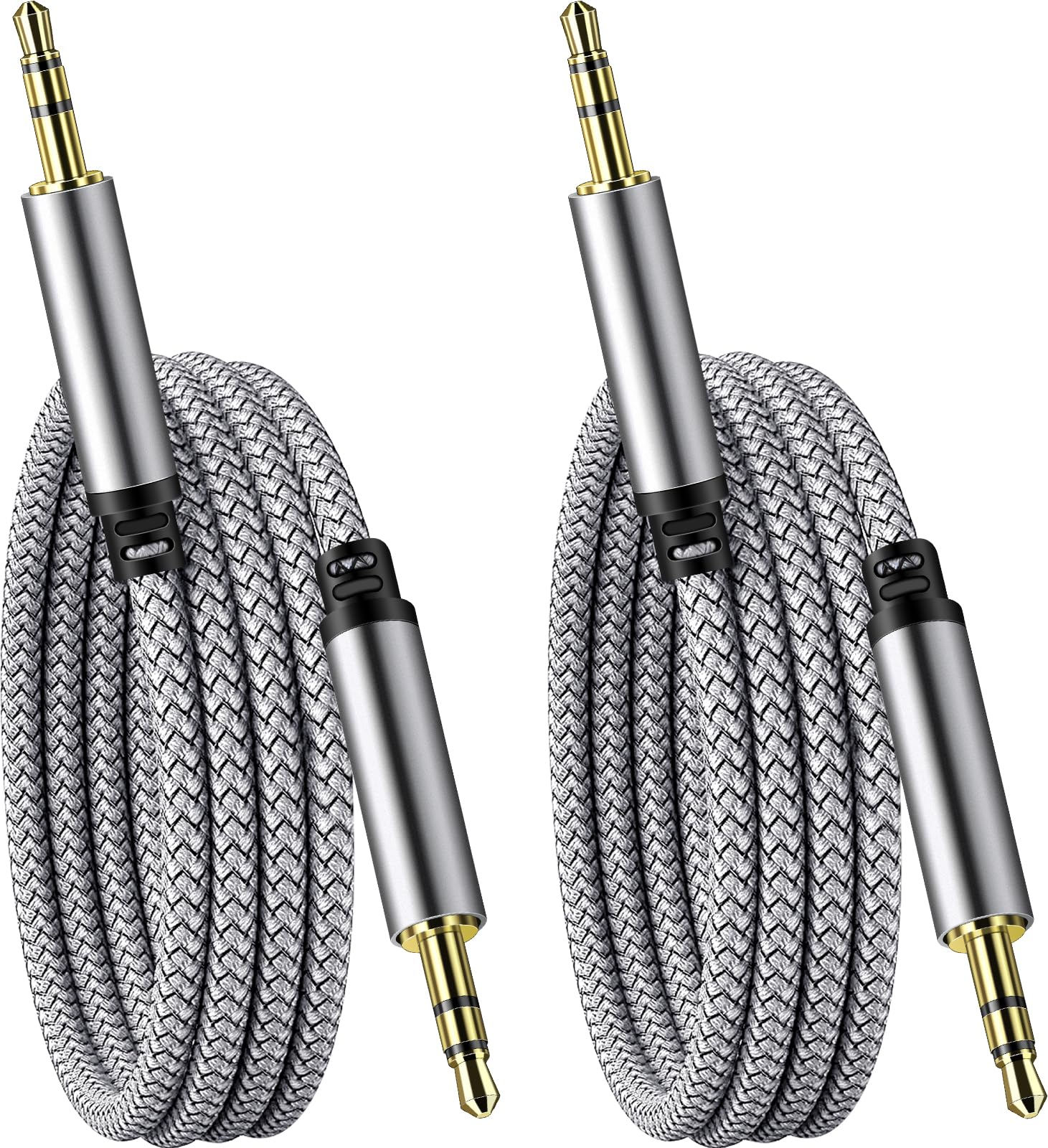 SAISN 3.5mm Audio Aux Cable - 2 Pack 3ft Nylon Braided Hi-Fi Stereo Audio TRS Cable for Car Home Stereos, Headphones, Speakers, Laptops, Grey