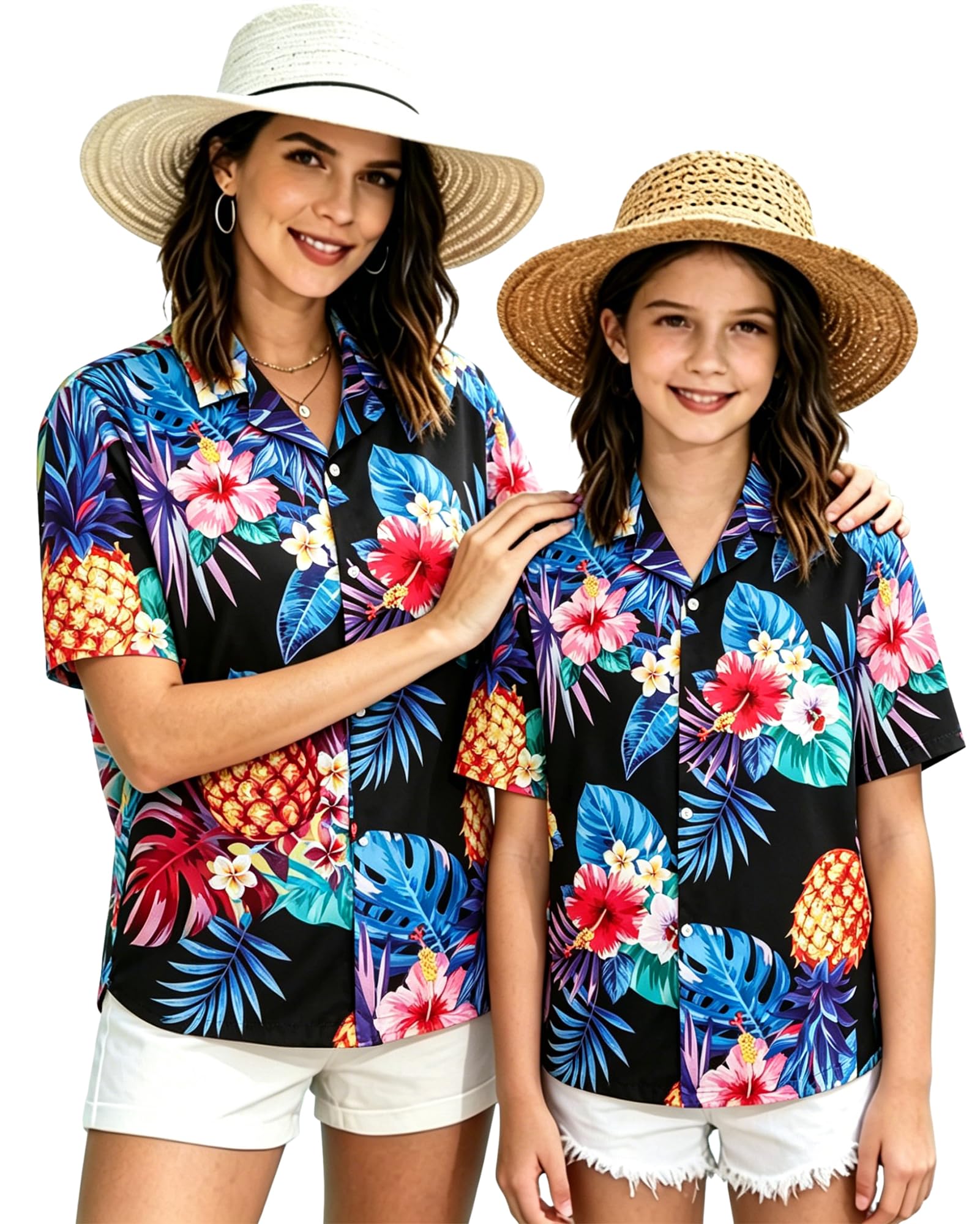 SANGTREE Girl's &amp; Women's Hawaiian Shirts Button Down Short Sleeve Shirts