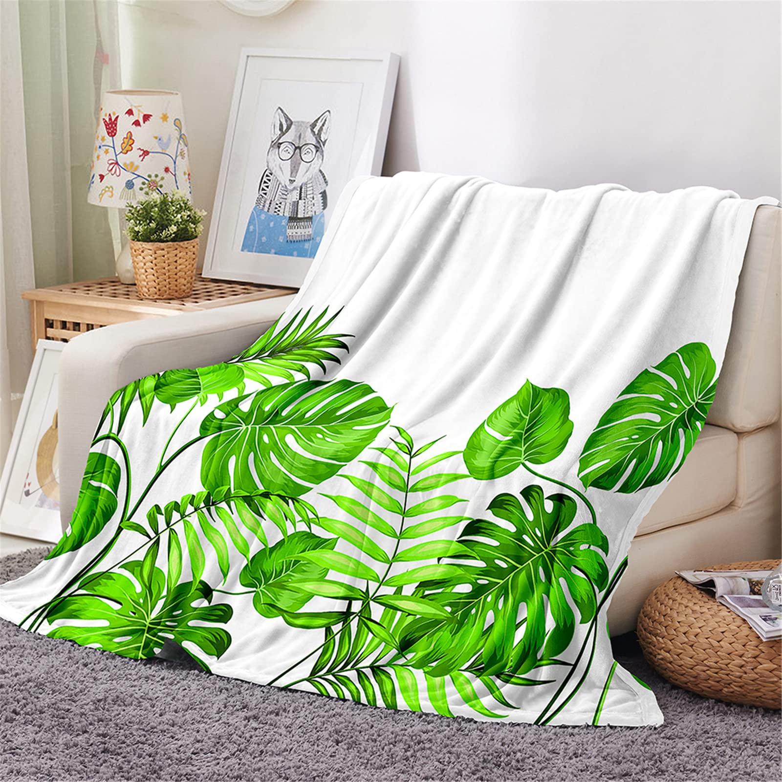Coperta Banana Tropicale Foglie di Palma, Comoda Coperta in Flanella Ultramorbida Calda E Leggera per Divano Letto, per Adulti E Bambini 60X 50