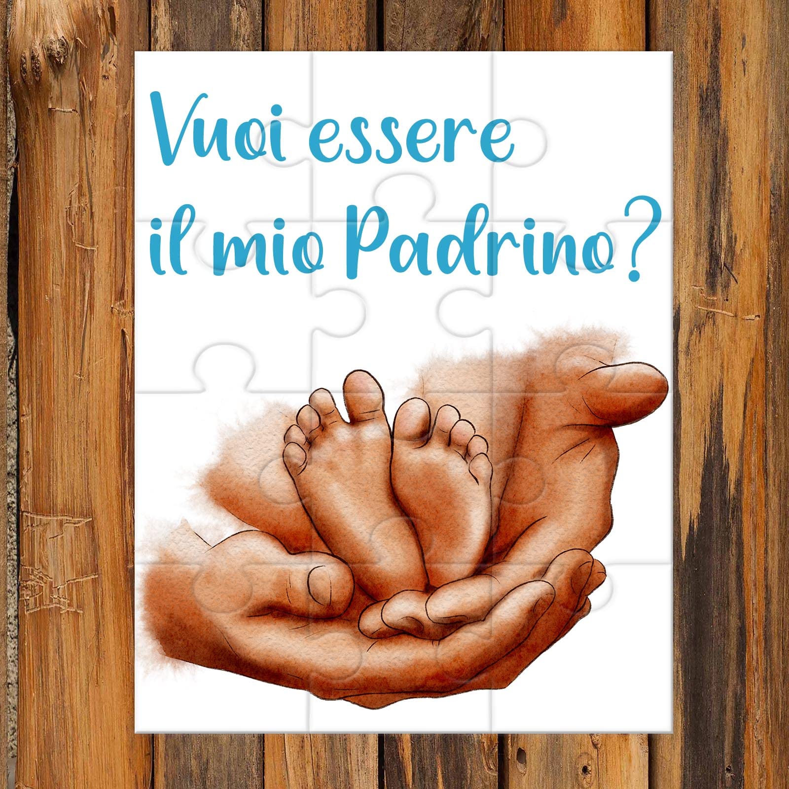 Vuoi essere il mio Padrino? Puzzle Personalizzato per Padrino di Battesimo – Con Disegno Piedini e Mani e Frase Personalizzata – Idea Regalo Originale e Tenero