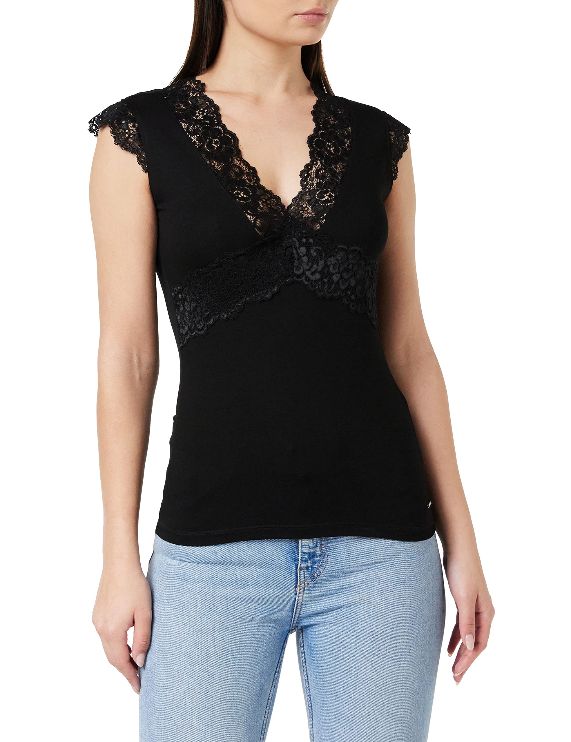Morgan Lace Wide Strap Tank Top, Black, UK 10-12