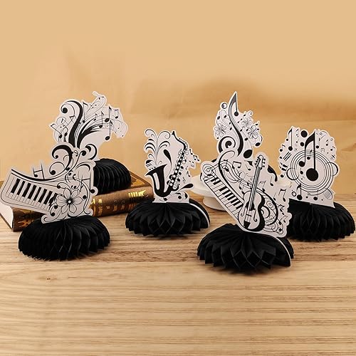 Miniatura 3 de 11 piezas de decoración musical, 11 estilos de centros de mesa de nido de abeja musicales retro, decoraciones de mesa de fiesta, centros de mesa de