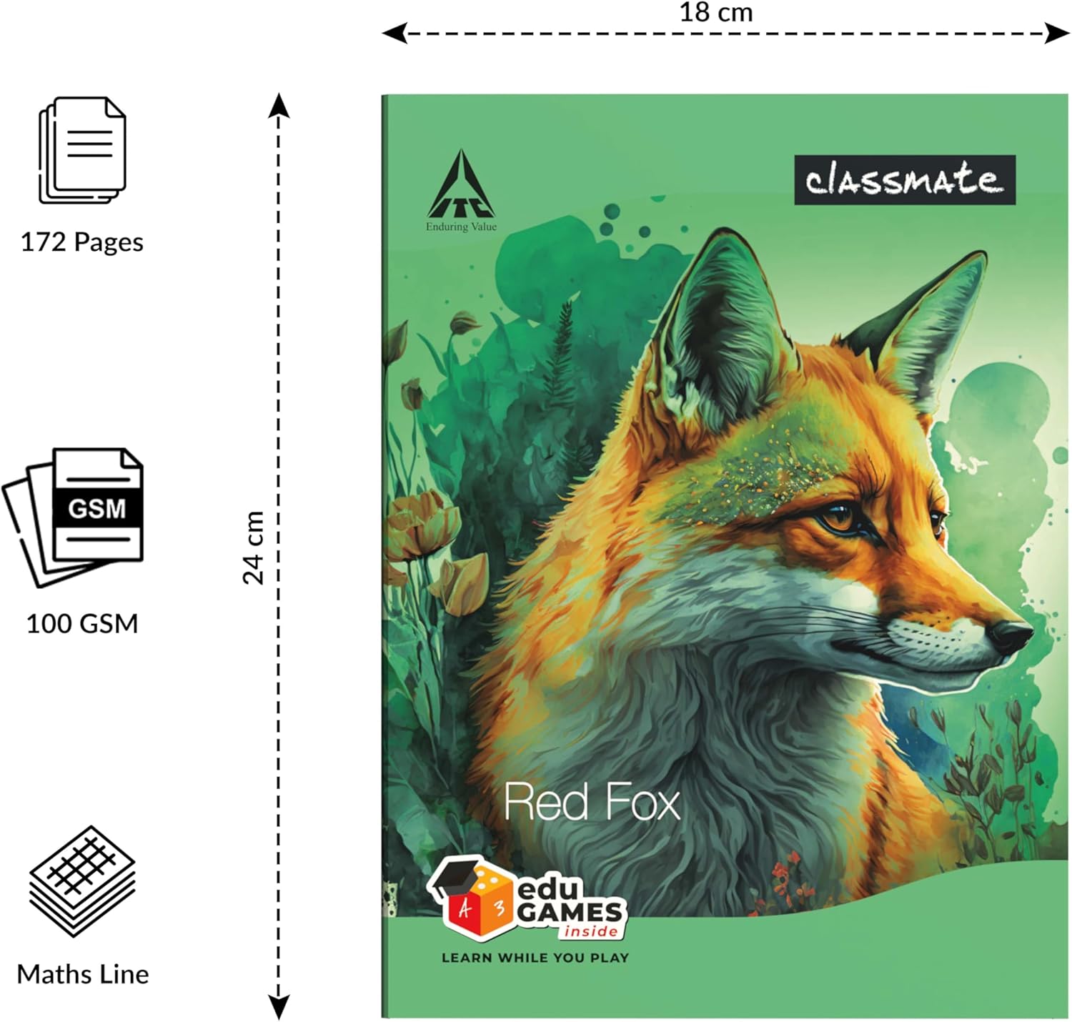 Classmate Notebook - 240mm x 180mm, Soft Cover, Maths Ruled - Pack of 6