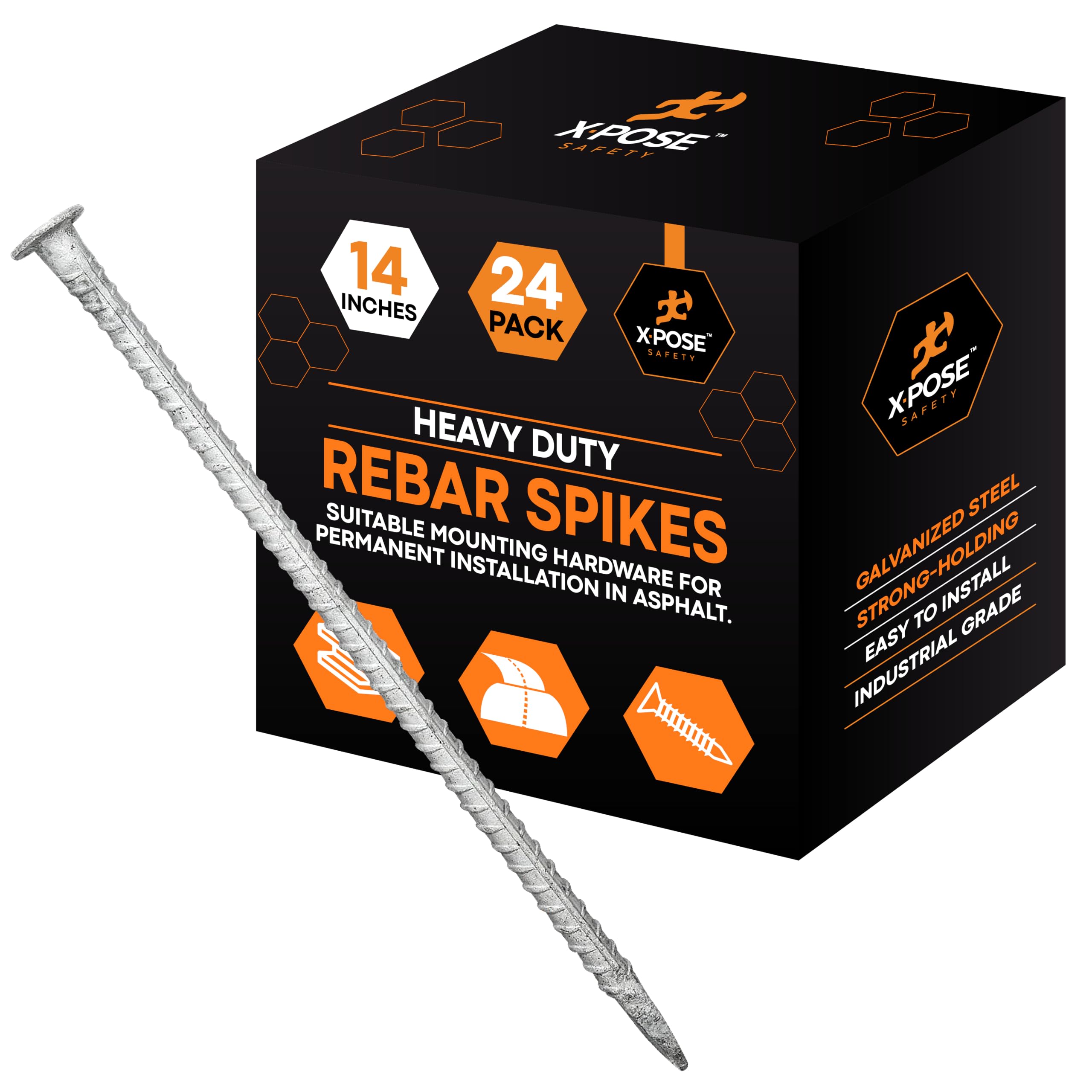 14" Galvanized Rebar Stakes for Parking Stops &amp; Speed Bumps, 24 Pack