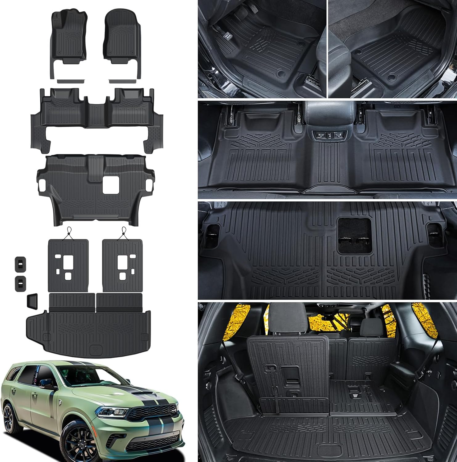 Floor Mats Cargo Liner for 2016-2024 2025 Dodge Durango 7-seat, All Weather TPE Cargo Mat and 3rd Row Backrest Mats for RT/GT Durango Accessories (Full Mat Set 7 Seats) Full Mat Set 7-seat