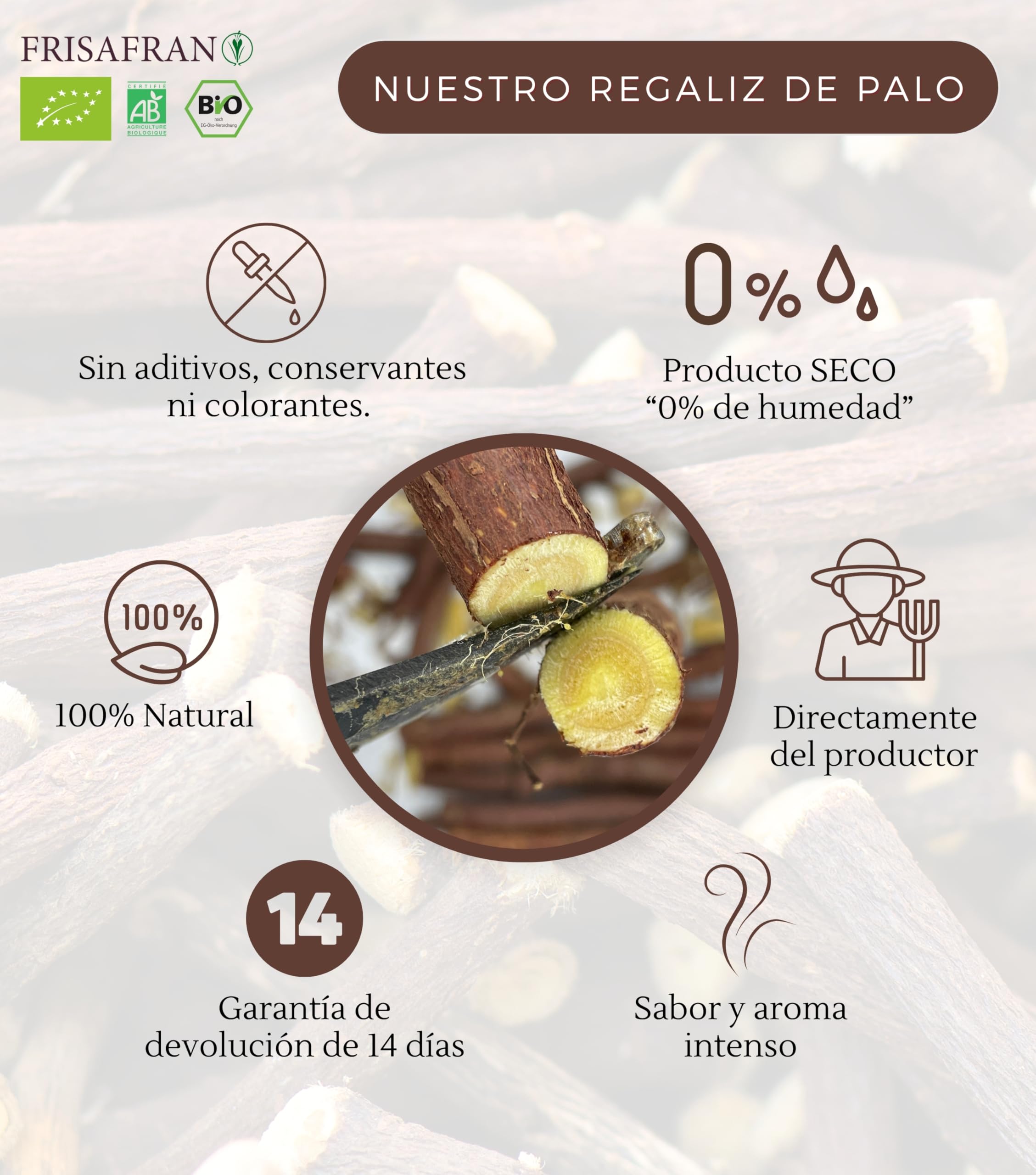 Regaliz de palo seco deshidratado natural ecológico 50g