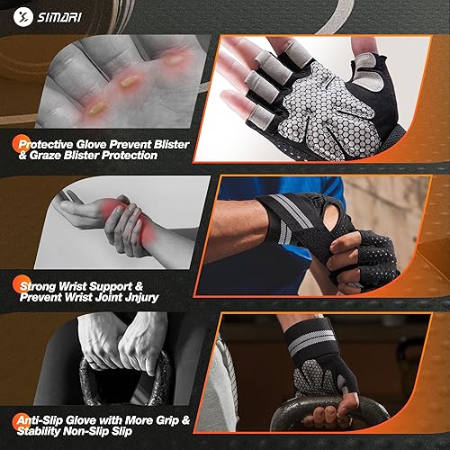 Miniatura 4 de SIMARI Guantes de entrenamiento transpirables para hombres y mujeres, guantes acolchados para levantamiento de pesas con soporte para muñecas,