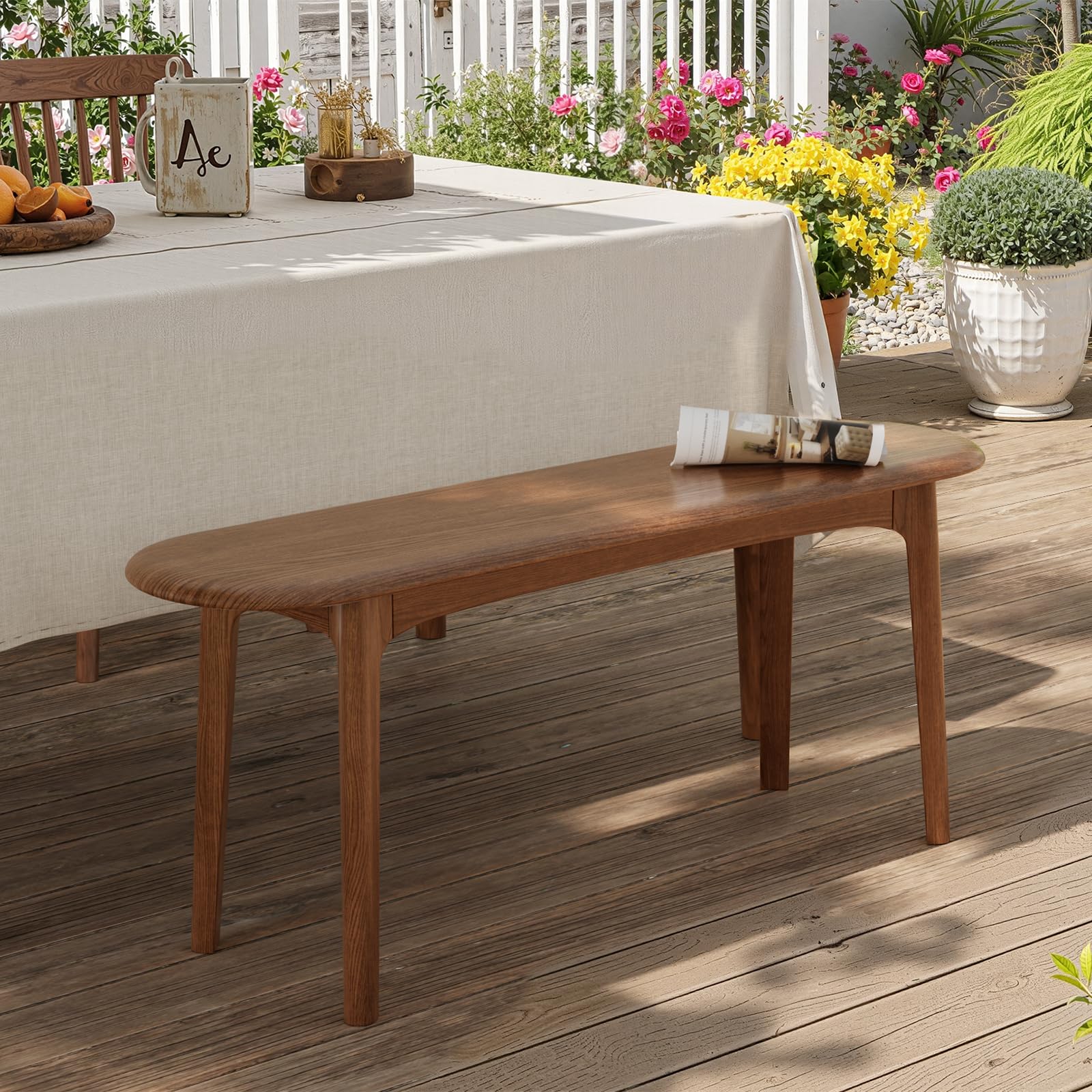 DONGMUWUEJEE 100% Solid Wood Dining Bench, Dining Table Bench for End of Bed with Rounded Corners, Entryway Benches for Outdoor, Bedroom and Plant Stand (Walnut, 39.4" D x 11.8" W x 19.7" H)