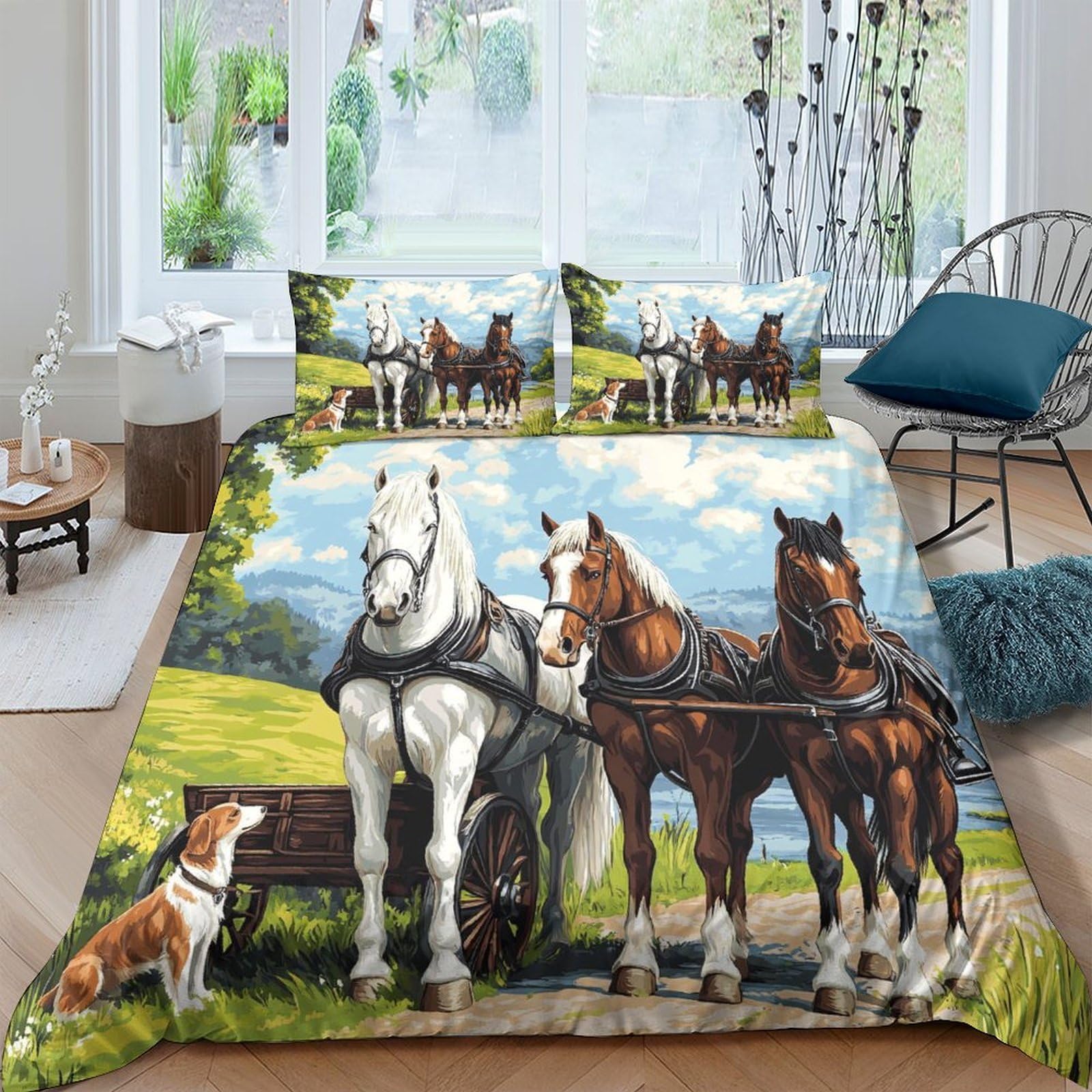 Ctjqhvkz Style-7 3D Printed Farm Horse Fitted Sheet Microfiber Soft Animal Theme Mattress Cover For Bedroom Guest Room Decor Single（135X200cm）