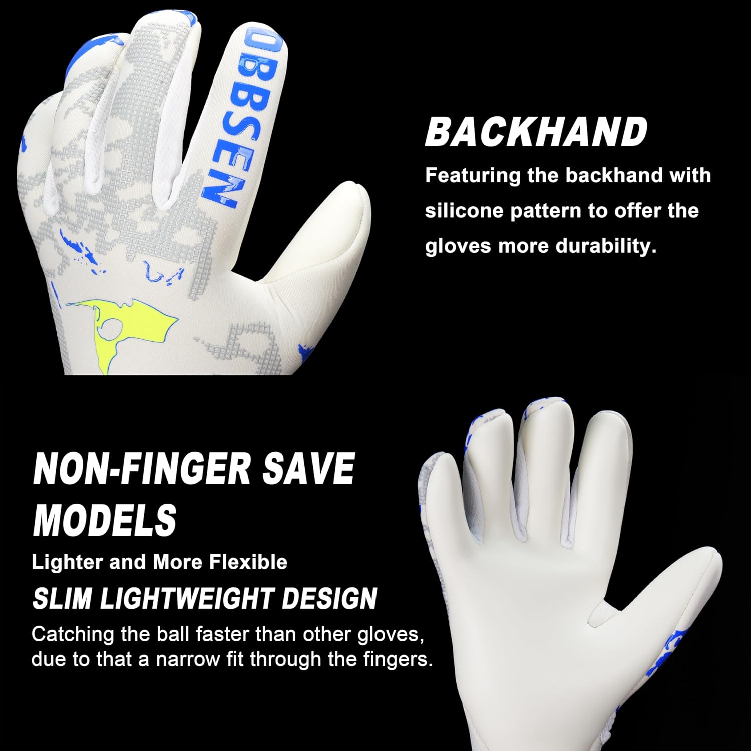 Goalkeeper Gloves with Half-Negative Cut Palm, Snug Fit, Lightweight & Flexible Soccer Goalie Gloves with Ultra Grip