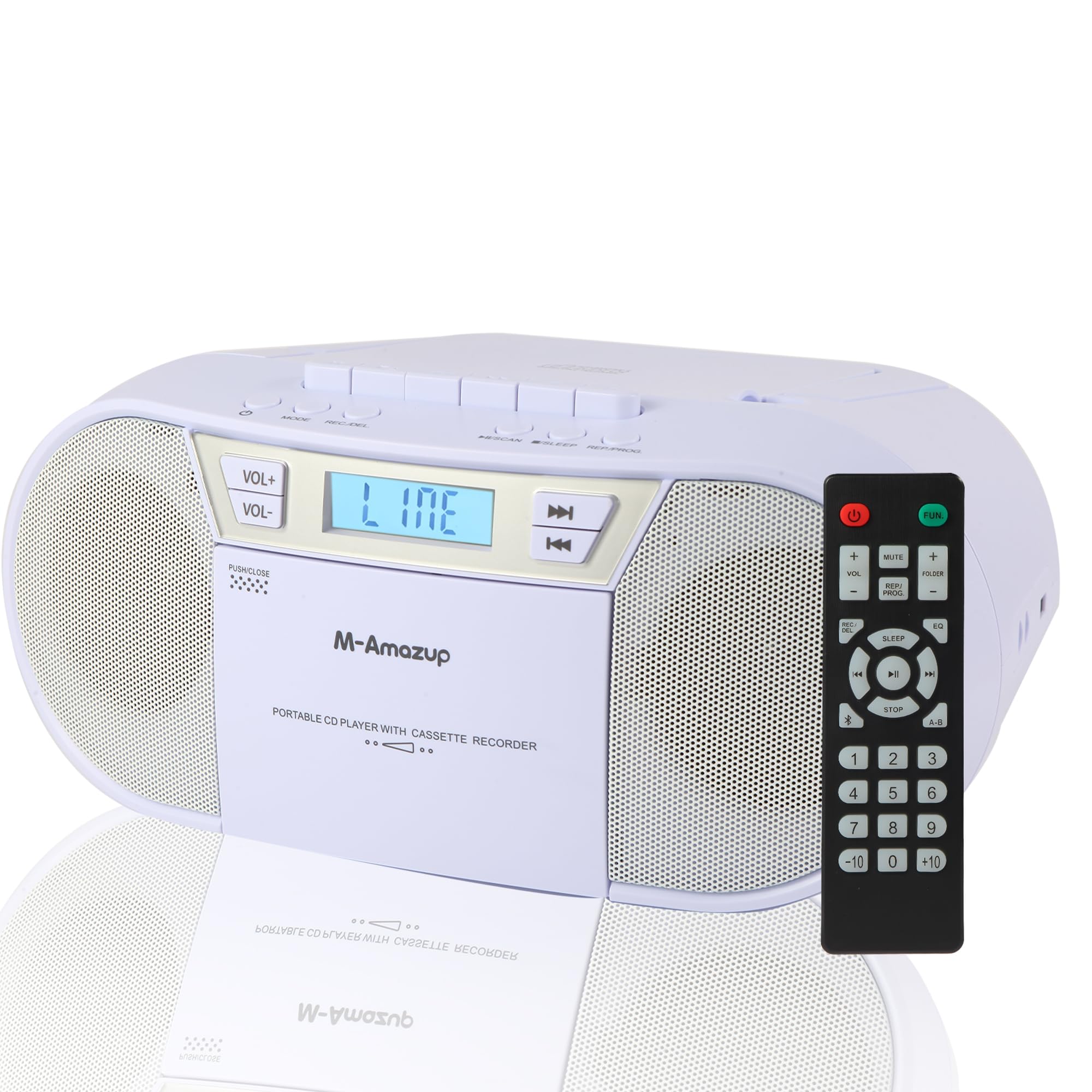 M-Amazup Boombox CD Player Portable, Cassette Player Combo with CD MP3 Bluetooth AUX TF USB FM Radio AC/DC Powered, Boom Box with Remote Control, Headphone Jack, Stereo Sound for Home,Kids,Gift