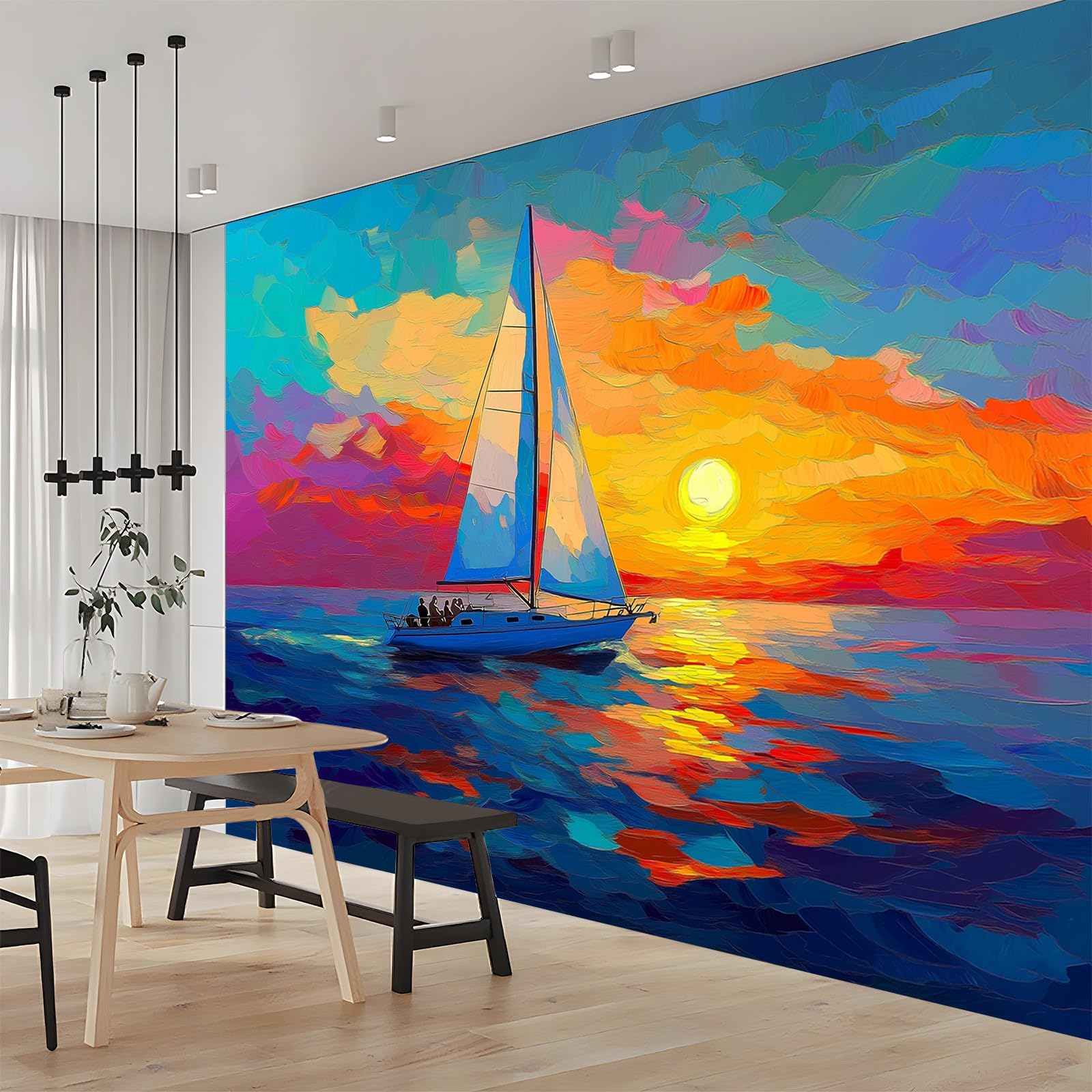 Niestandardowe fototapety salon sypialnia restauracja dekoracja tapety 400 x 280 cm abstrakcyjny zachód słońca żaglówka tapeta włóknina ścienna malowidła ścienne kolorowe dekoracje
