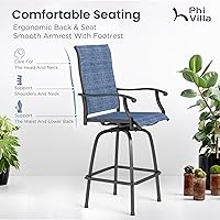 Vista 6 de PHI VILLA Juego de 2 taburetes de bar giratorios para exteriores, sillas de patio altas de 30 pulgadas de altura con tela de textileno para todo