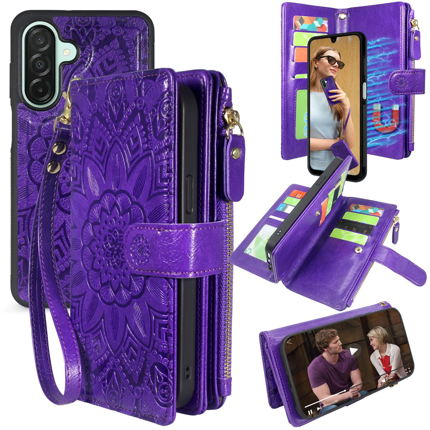 Harryshell Detachable Wallet Leather Case Compatible with Samsung Galaxy A26 / A17 Magnetic Phone Case Zipper with Cash Coin Pocket Multi Card Slots