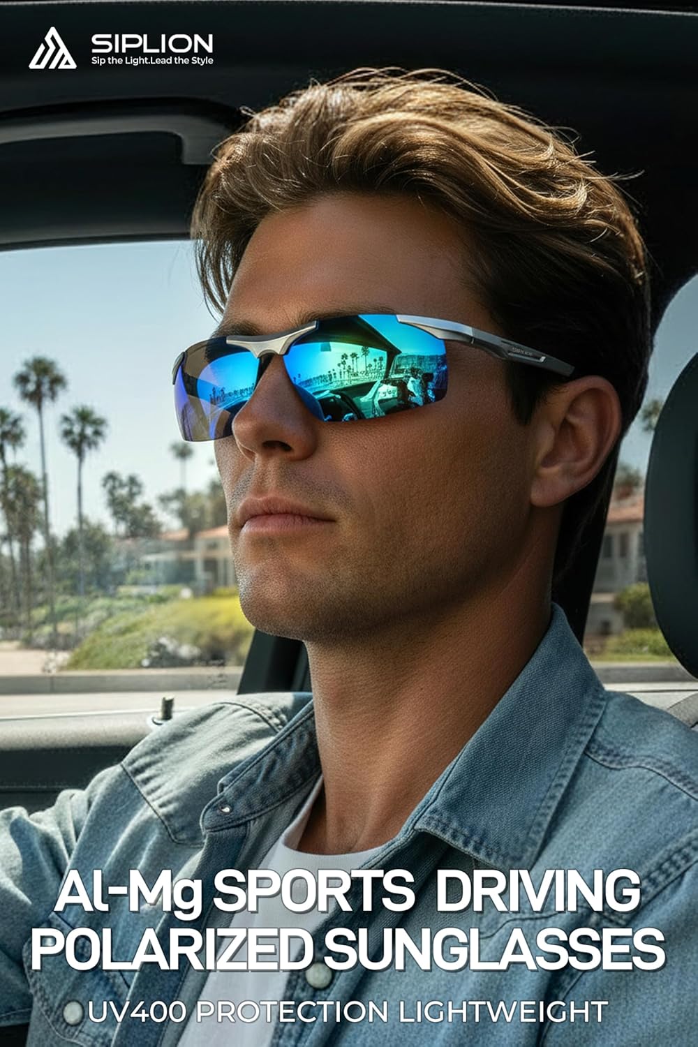 SIPLION Polarized Sunglasses Men Sports: Ultra Light Al-Mg Metal Frame UV Protection Ideal For Driving Fishing Running Golf