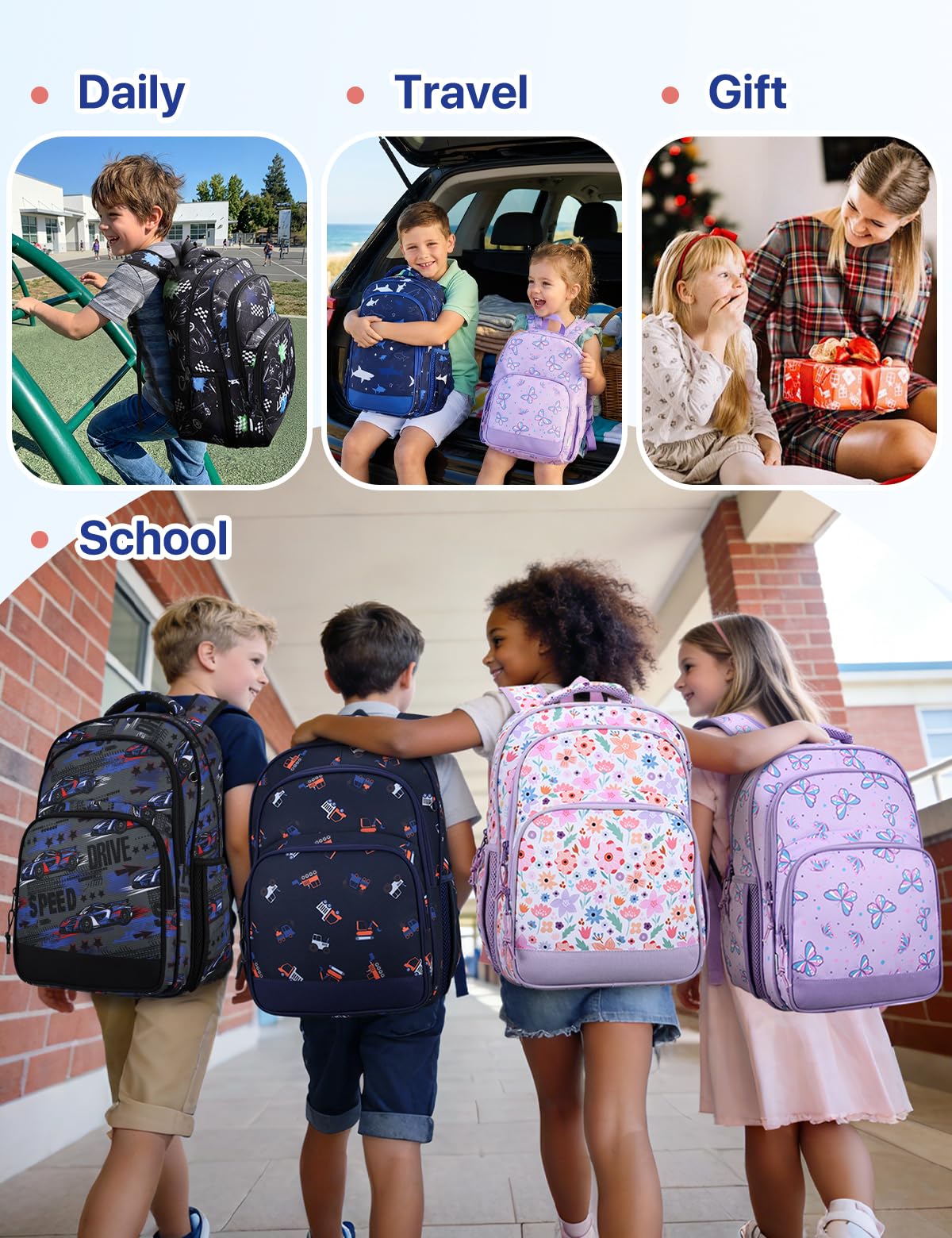 Sac à Dos Enfant, VASCHY 15,6 Pouces Grand Cartable Fille Garcon Primaire 6-10 Ans Plusieurs Compartiments Sac d'École avec Sangle de Poitrine et Bande Réfléchissante pour Scolaire Voyage Randonnée