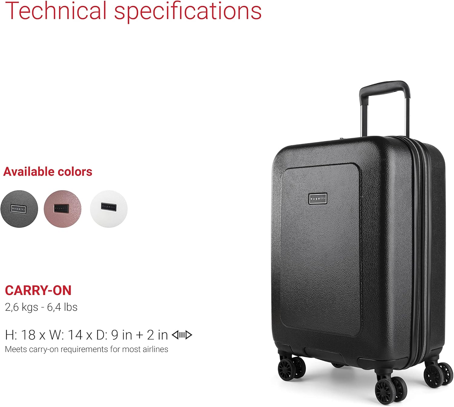 bugatti Milano Collection 20 Inch Hard Shell Spinner Carry On Bag for Airplanes, Hardside Expandable Suitcase with 360-Degree Spinner Wheels, Retractable Handle, Airline Approved, Charcoal Gray