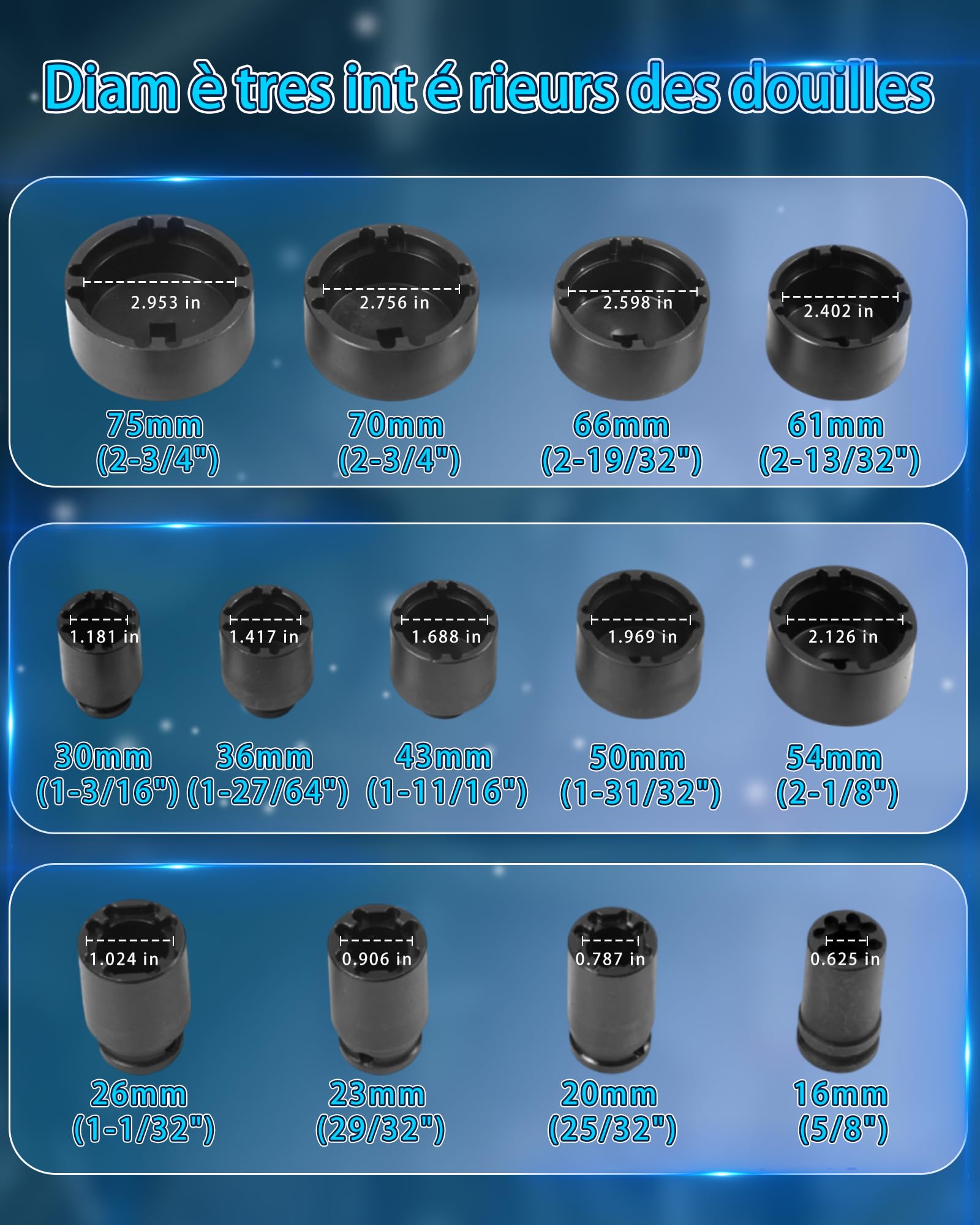 Lot de 13 inserts d'écrous à couronne profilés lourds avec entraînement 1/2" KM0-KM12 Douille pour écrous Crantés pour KM, KML, HM, HML, HMLL avec Denture Intérieure pour Retrait et l'Installation