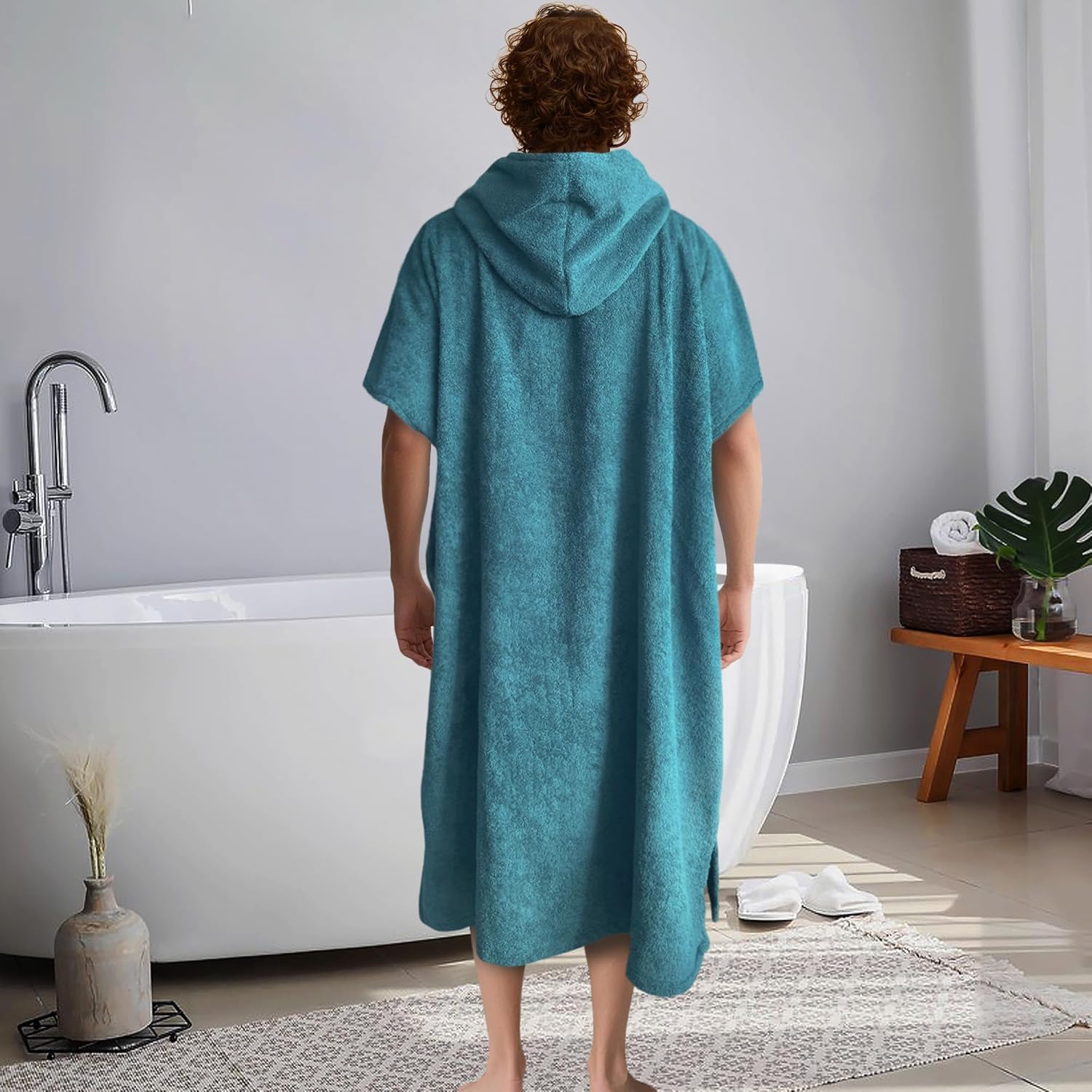 VOOVA & MOVAS Hooded Towel Poncho for Adults | Teens(41"X37"),100% Cotton Terry Cloth | Ultra-Absorbent Oversized Hooded Towel with Pocket for Men | Women Cover-Up for Pool, Beach, Bath | Aqua - Image 5