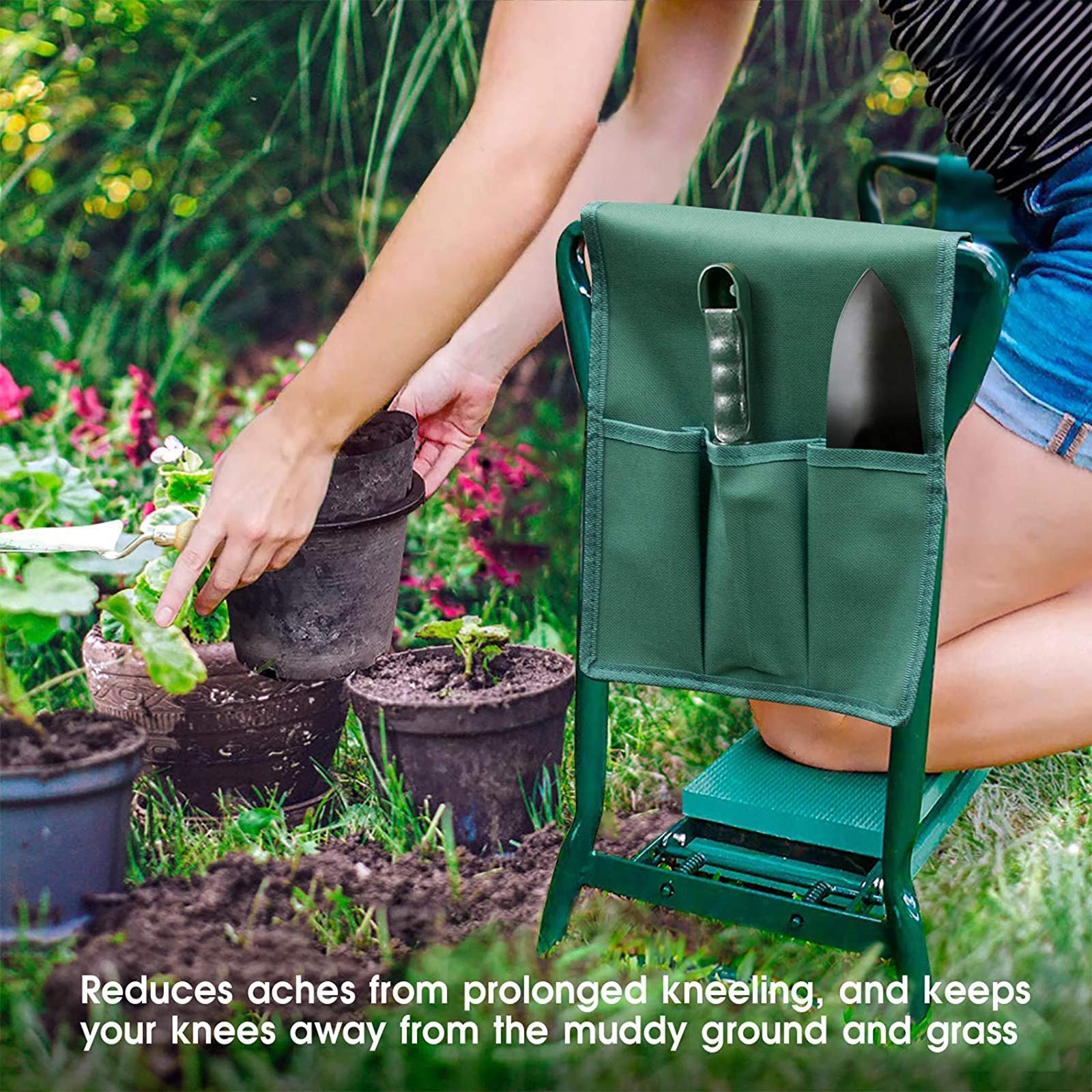 Gartenkniebank Werkzeugtasche Faltbarer Gartensitz Tragbare Werkzeugtasche 2 in 1 Klappbarer tragbarer Gartenkniebank mit Griffen Klappbarer Gartenbankhocker