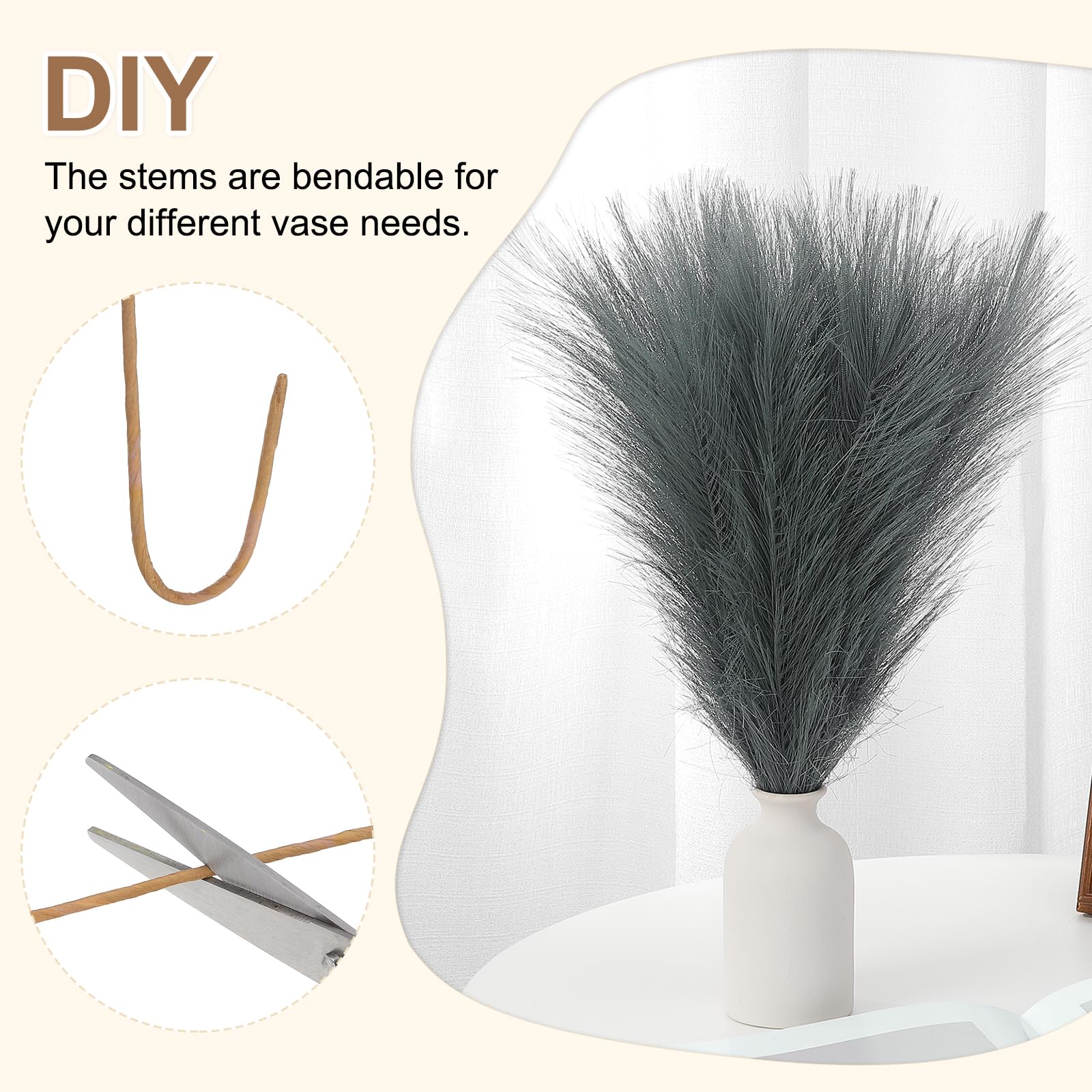 PATIKIL 24in Pampas Decor, 50pcs Artificial Pampas Bulk Fluffy Faux Grass Small Dried for Home Boho Decor Vase Wedding Wall Ground Gray - Image 3