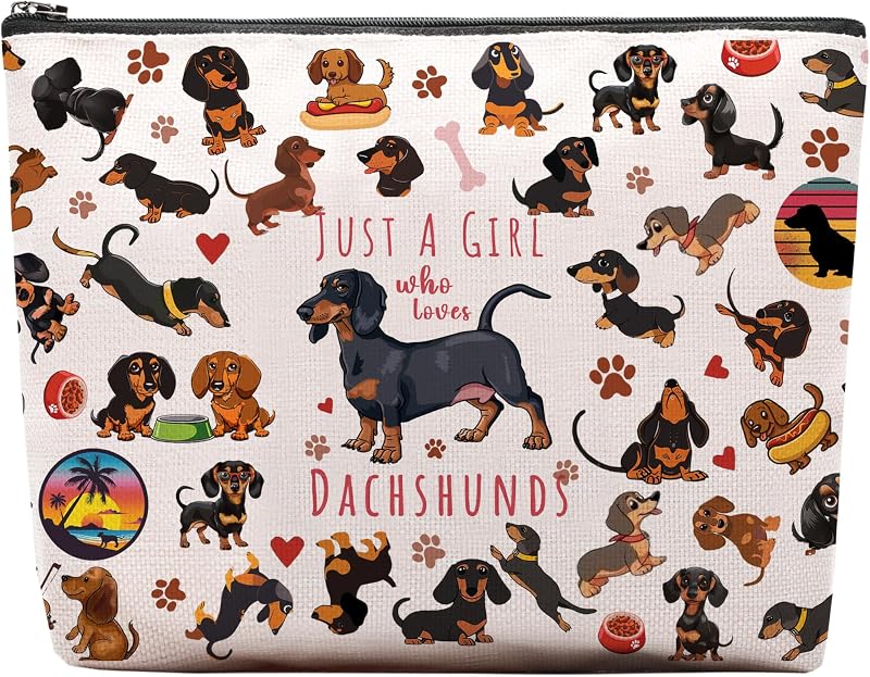 Necessaire de maquiagem CEASQVAA com estampa de Dachshunds e zíper