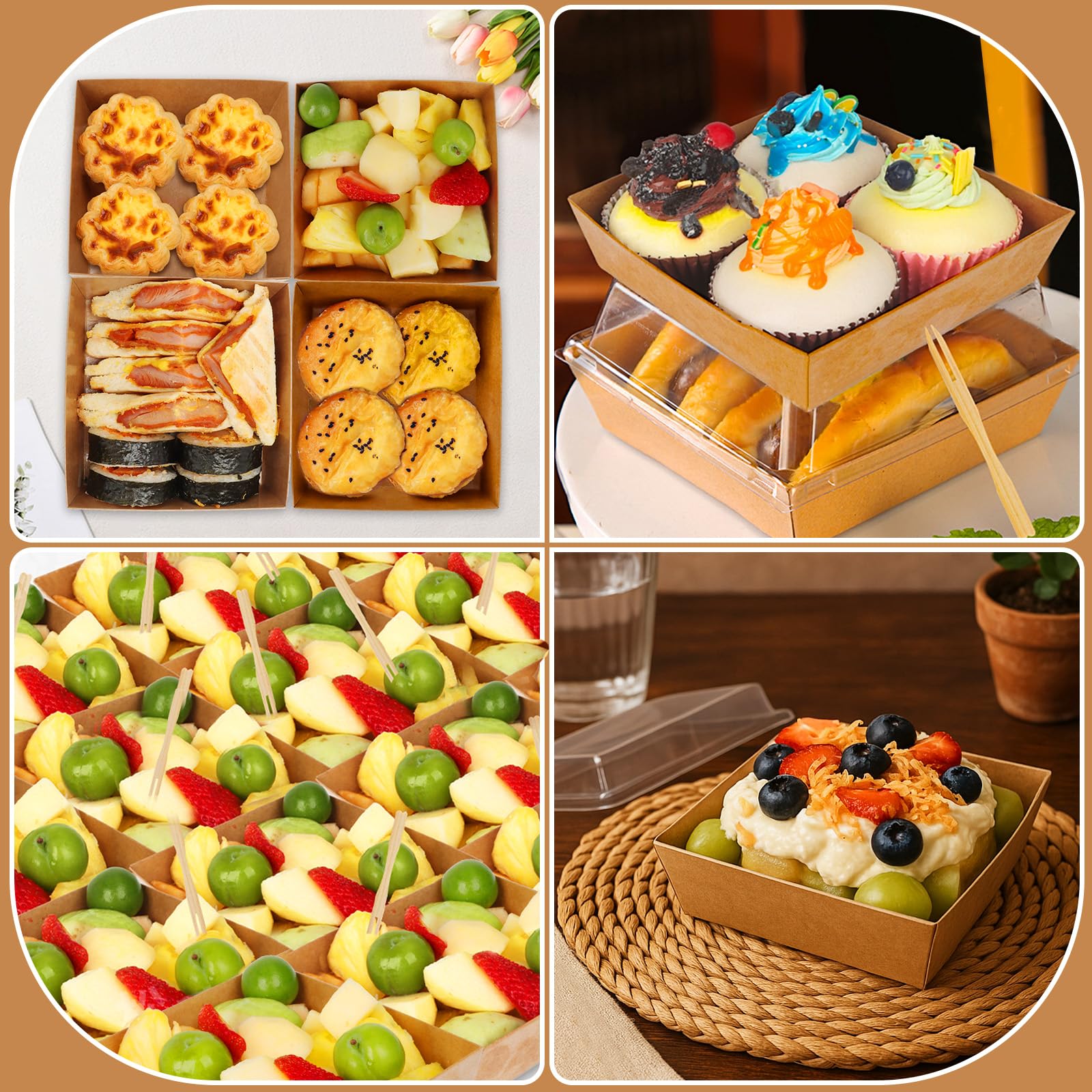Confezione da 54 piccole scatole per salumi con coperchio trasparente, mini scatole di carta per salumi da asporto, contenitori usa e getta con coperchio, scatole da dessert per panini