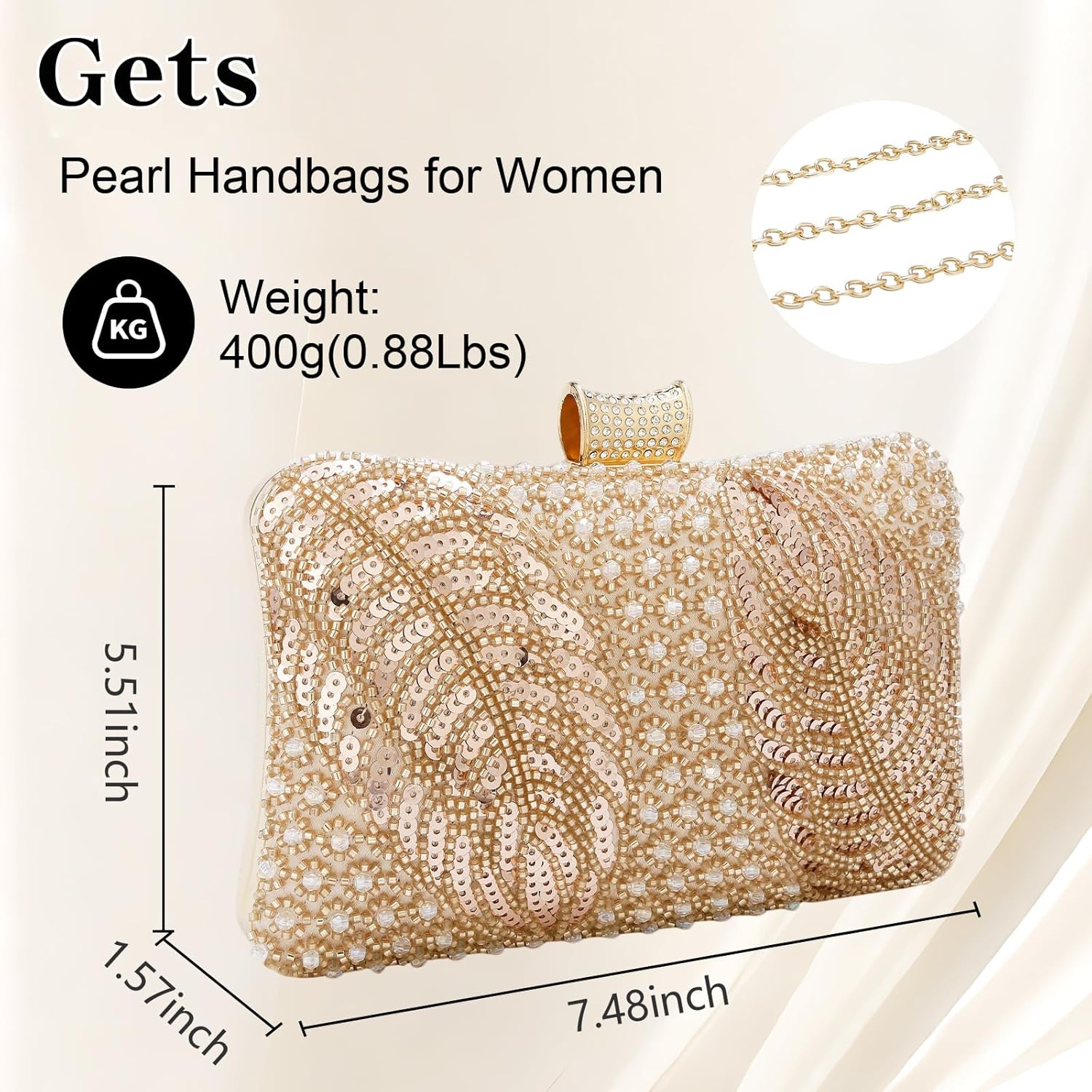 Gets White Pearl Clutch Purses for Women Wedding Bride Evening Bag Formal Party Clutches Tote Handbag Prom Shoulder Bags